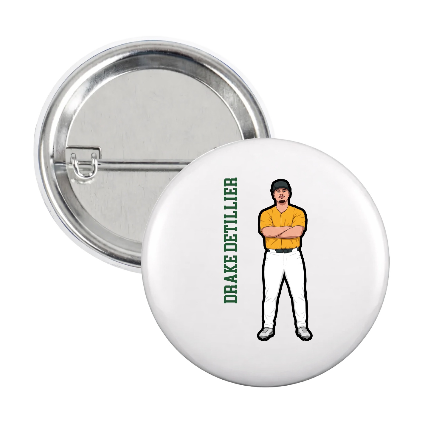 Game Day Button — Name Vertical in White