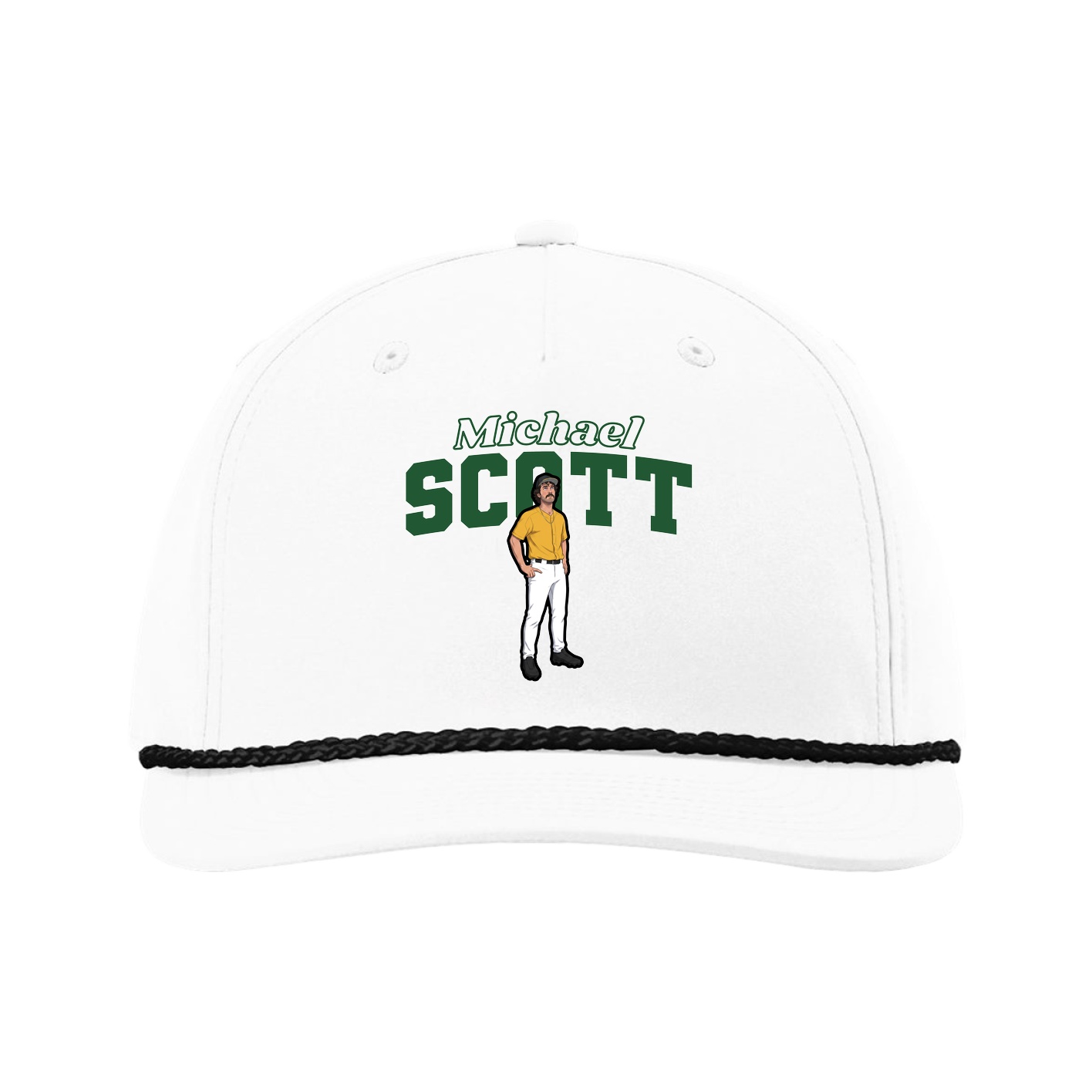 Five-Panel Classic Rope Cap — Name Arch in White