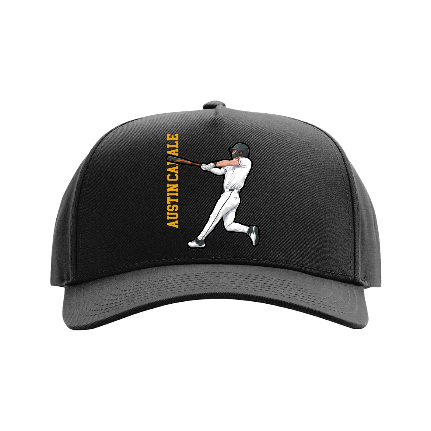 Full Fabric Five-Panel Champ Cap — Name Vertical in Black