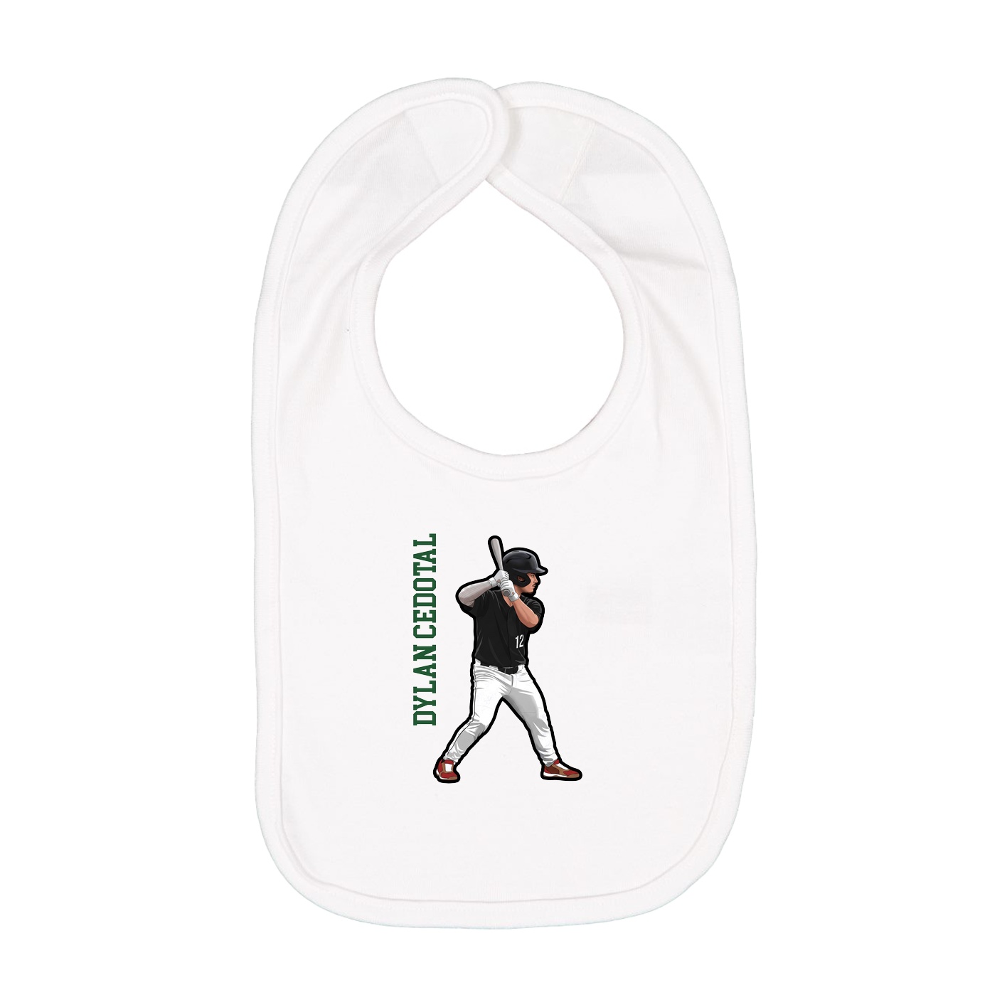 Infant Bib — Name Vertical in White