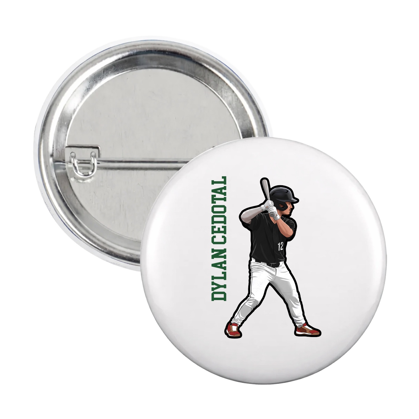 Game Day Button — Name Vertical in White