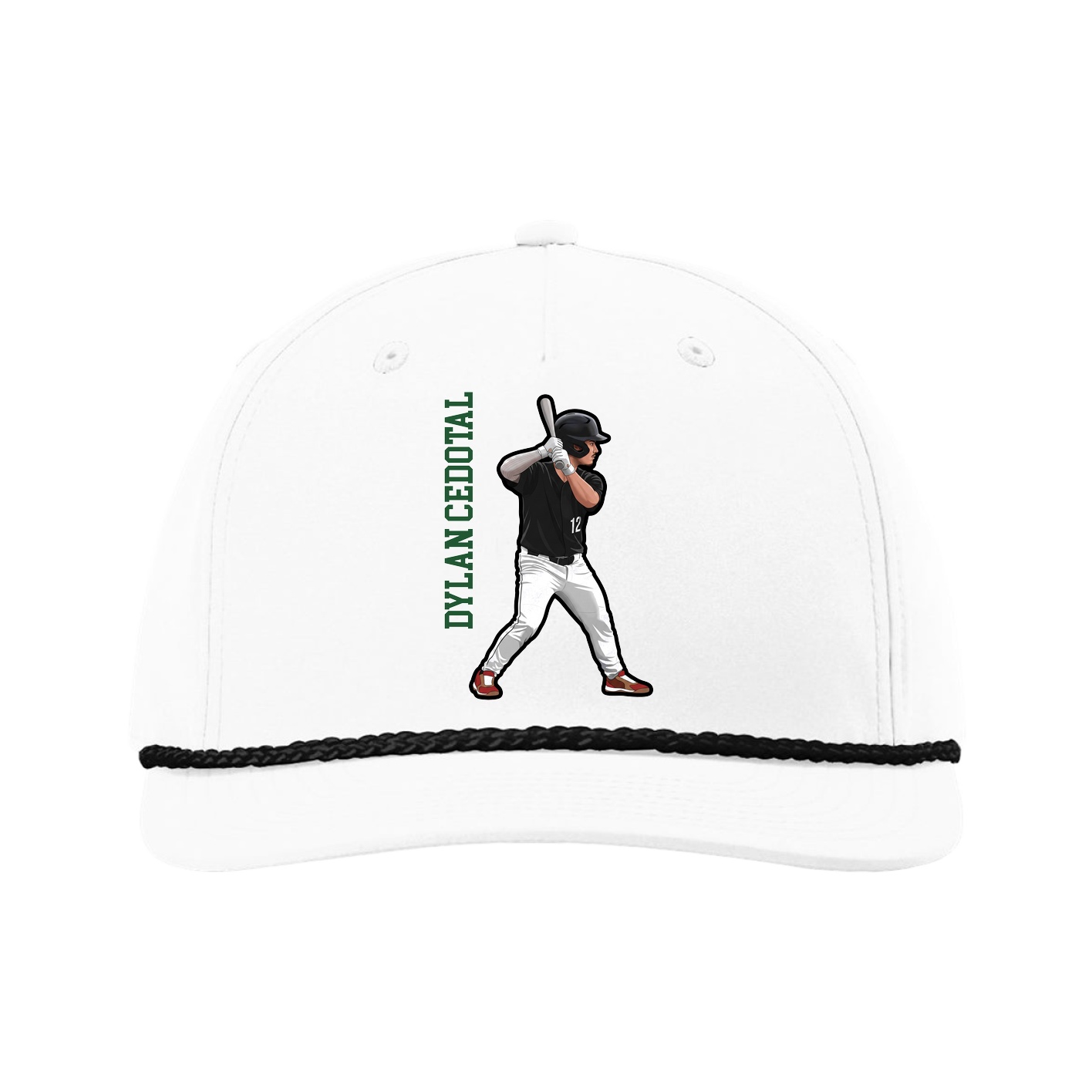 Five-Panel Classic Rope Cap — Name Vertical in White