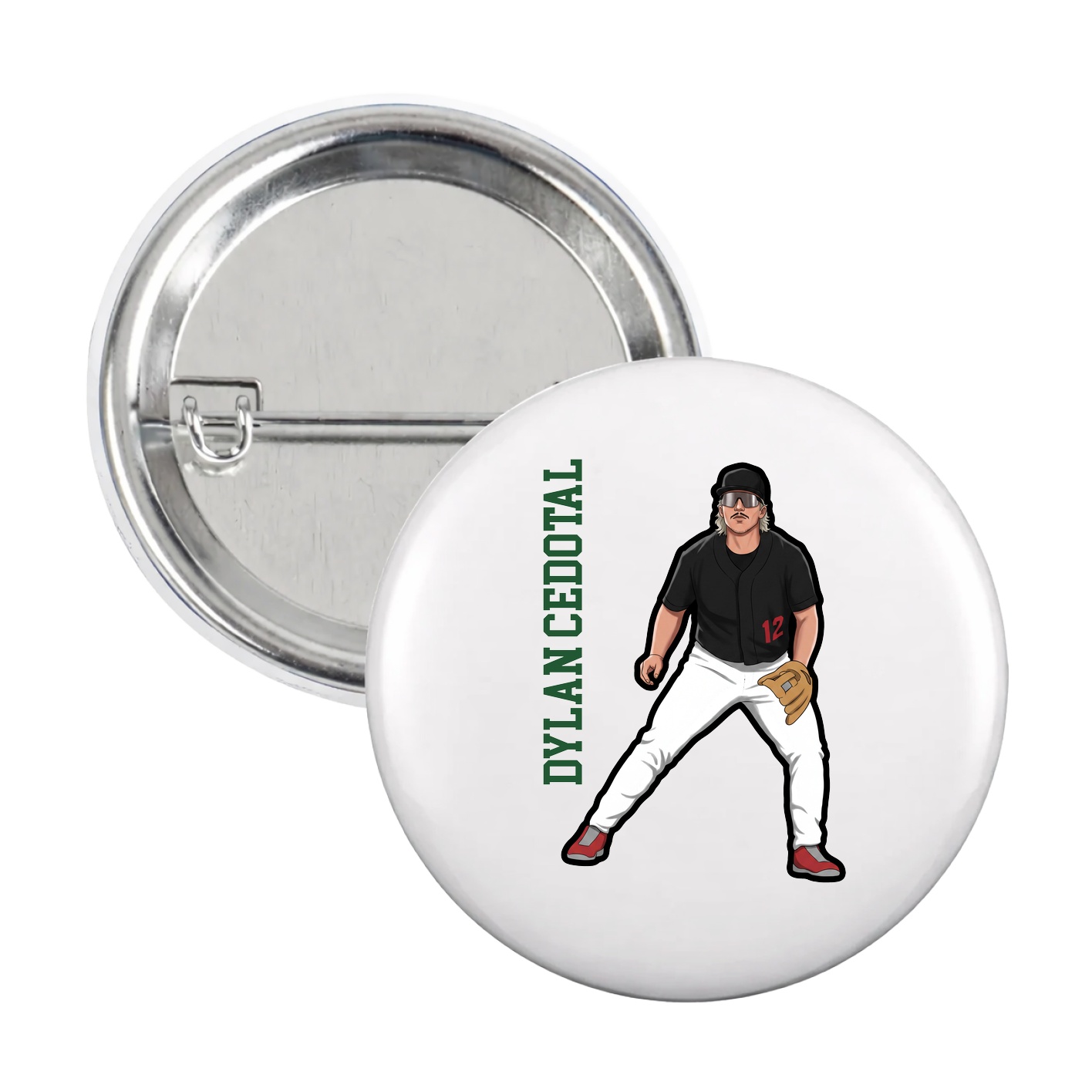 Game Day Button — Name Vertical in White