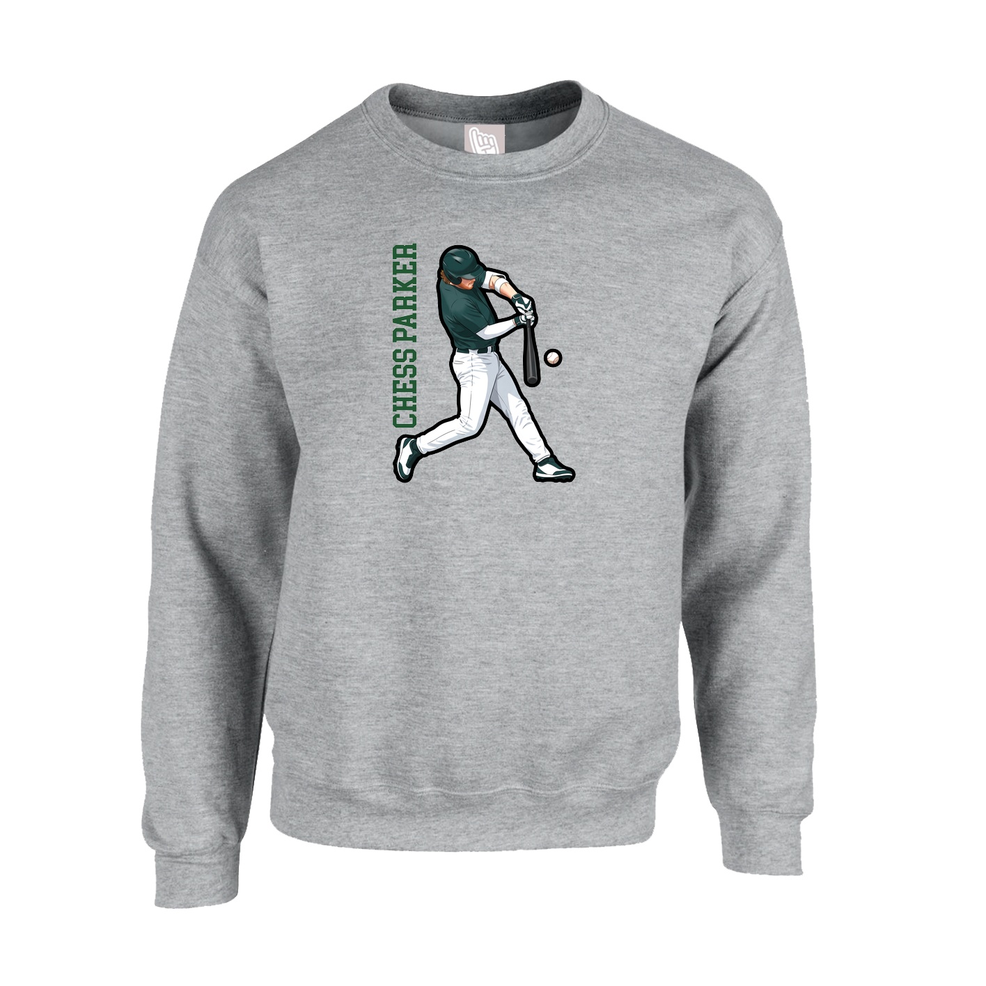 Fleece Crew — Name Vertical in Grey