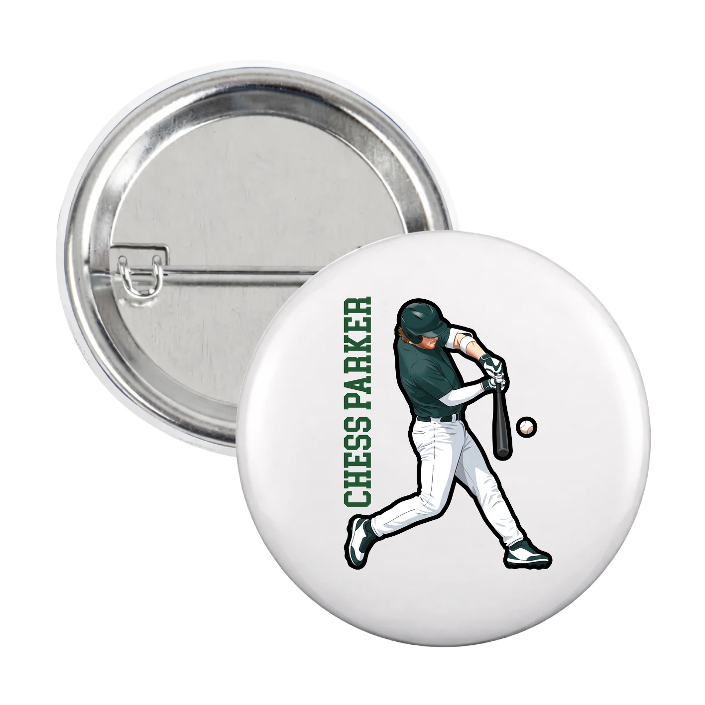 Game Day Button — Name Vertical in White
