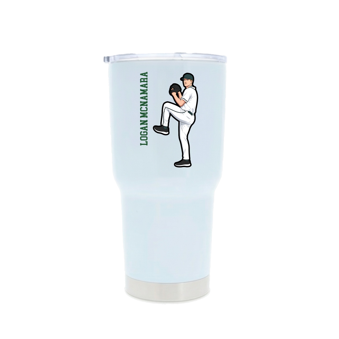 30oz Stainless Steel Tumbler — Name Vertical in White