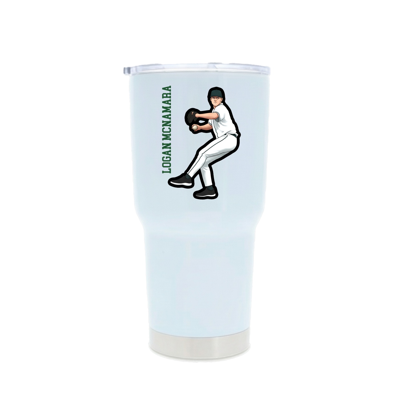30oz Stainless Steel Tumbler — Name Vertical in White