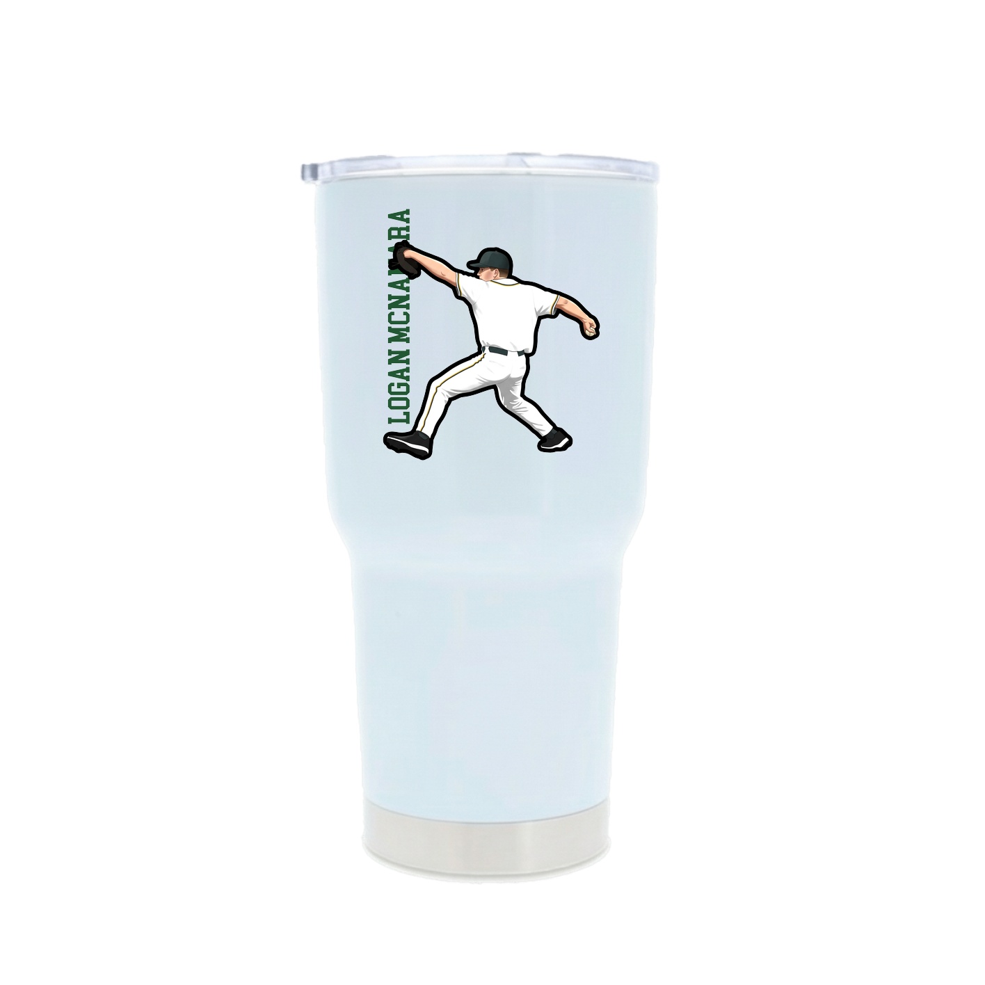 30oz Stainless Steel Tumbler — Name Vertical in White