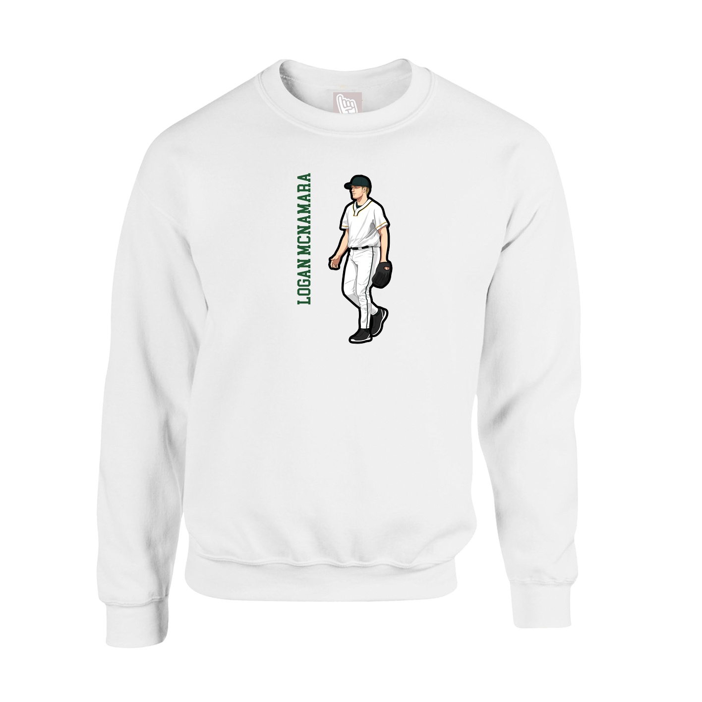 Fleece Crew — Name Vertical in White