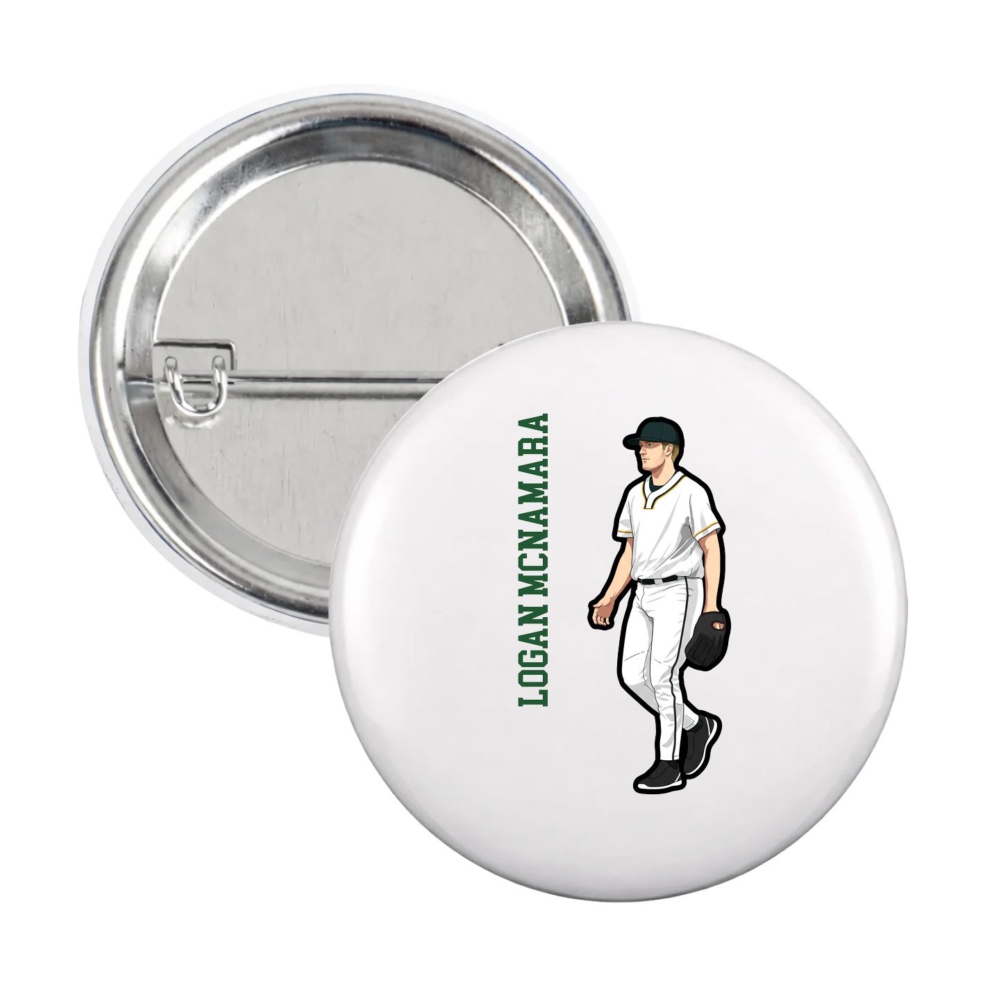 Game Day Button — Name Vertical in White