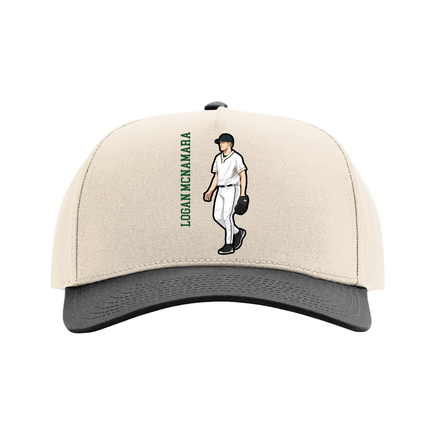 Full Fabric Five-Panel Champ Cap — Name Vertical in Cream/Black
