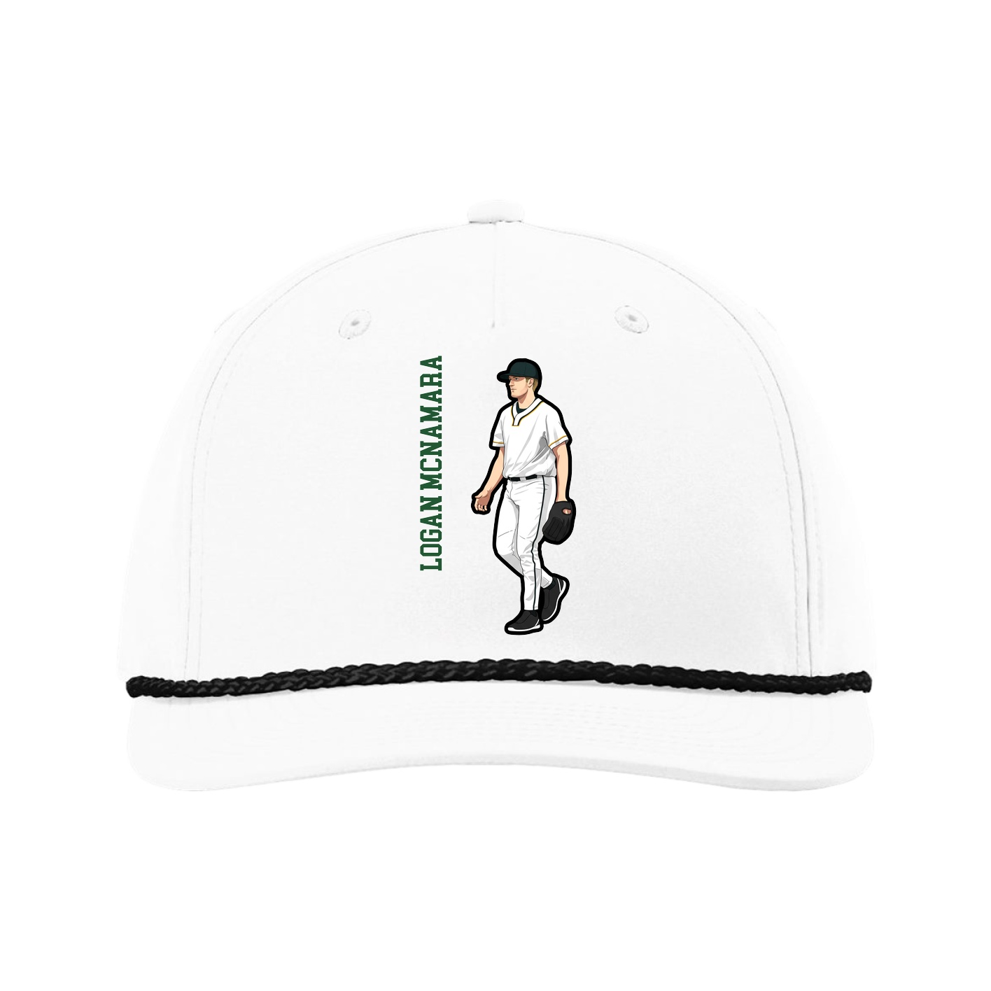 Five-Panel Classic Rope Cap — Name Vertical in White