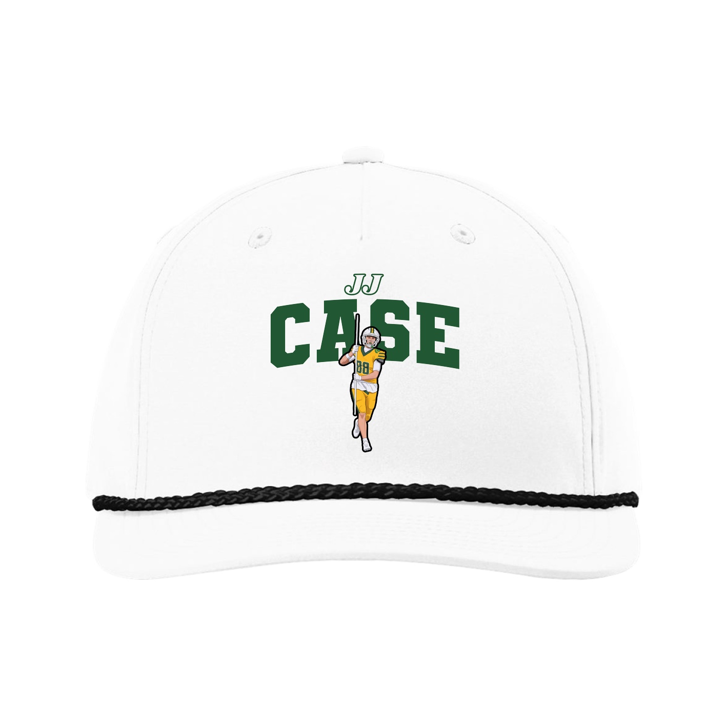 Five-Panel Classic Rope Cap — Name Arch in White