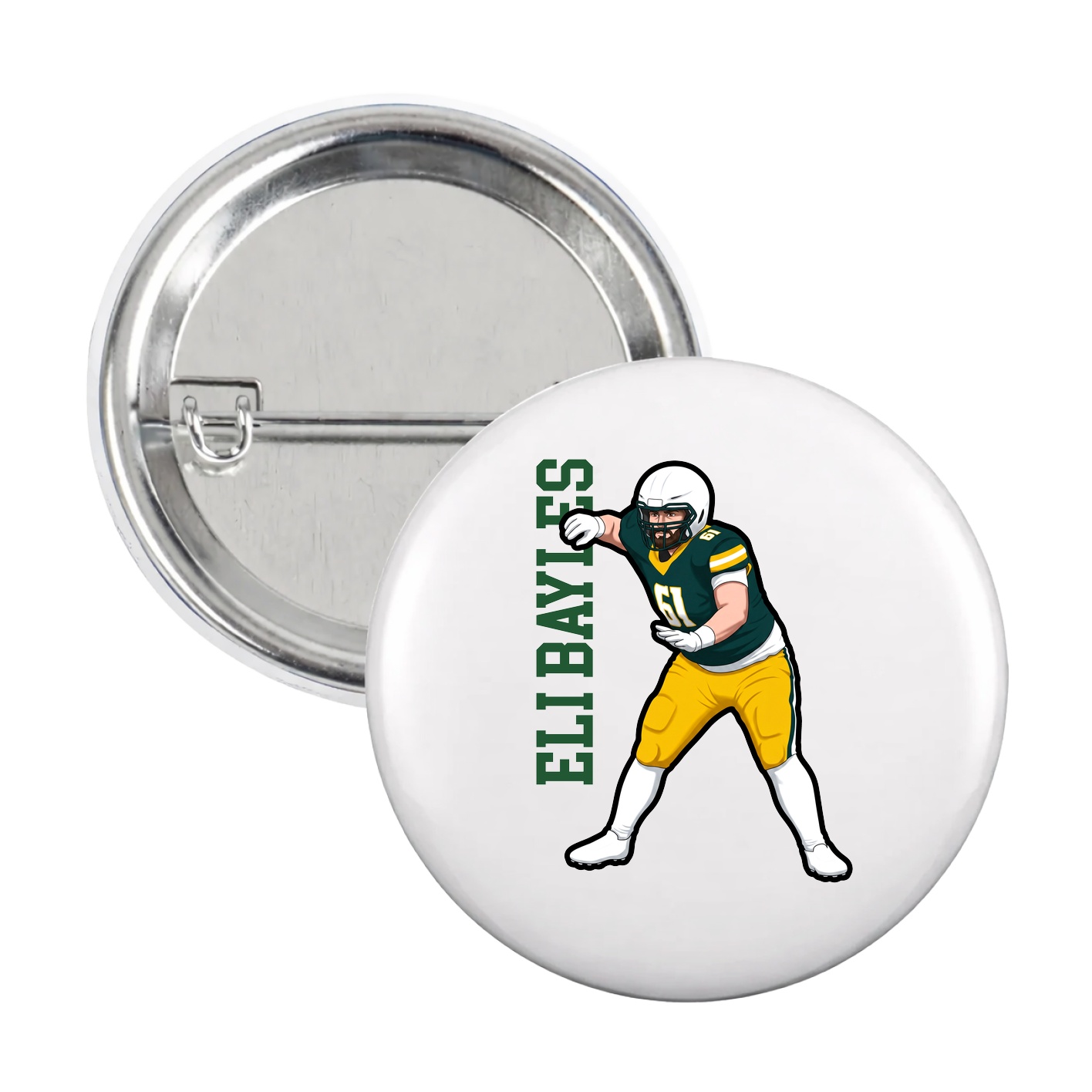 Game Day Button — Name Vertical in White