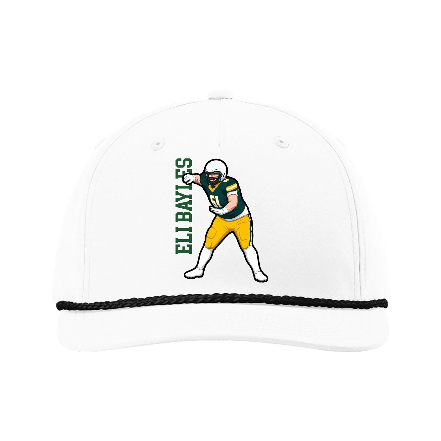 Five-Panel Classic Rope Cap — Name Vertical in White