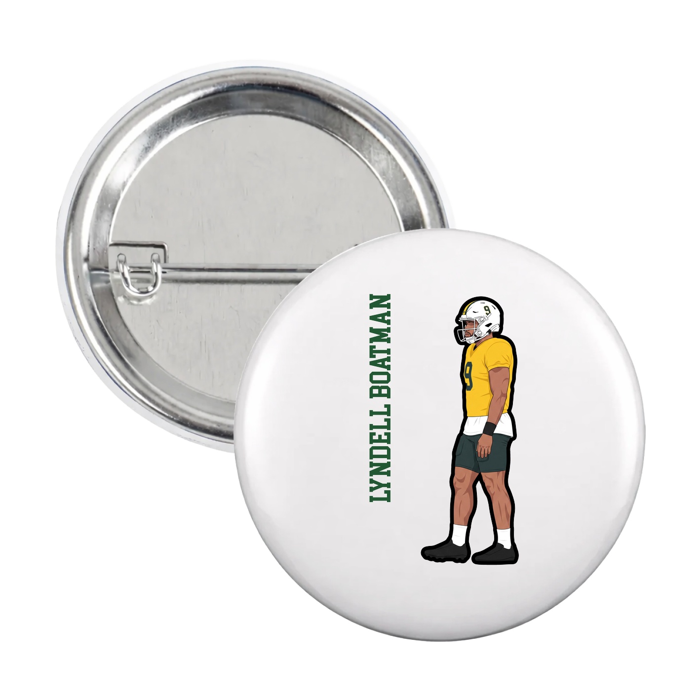 Game Day Button — Name Vertical in White