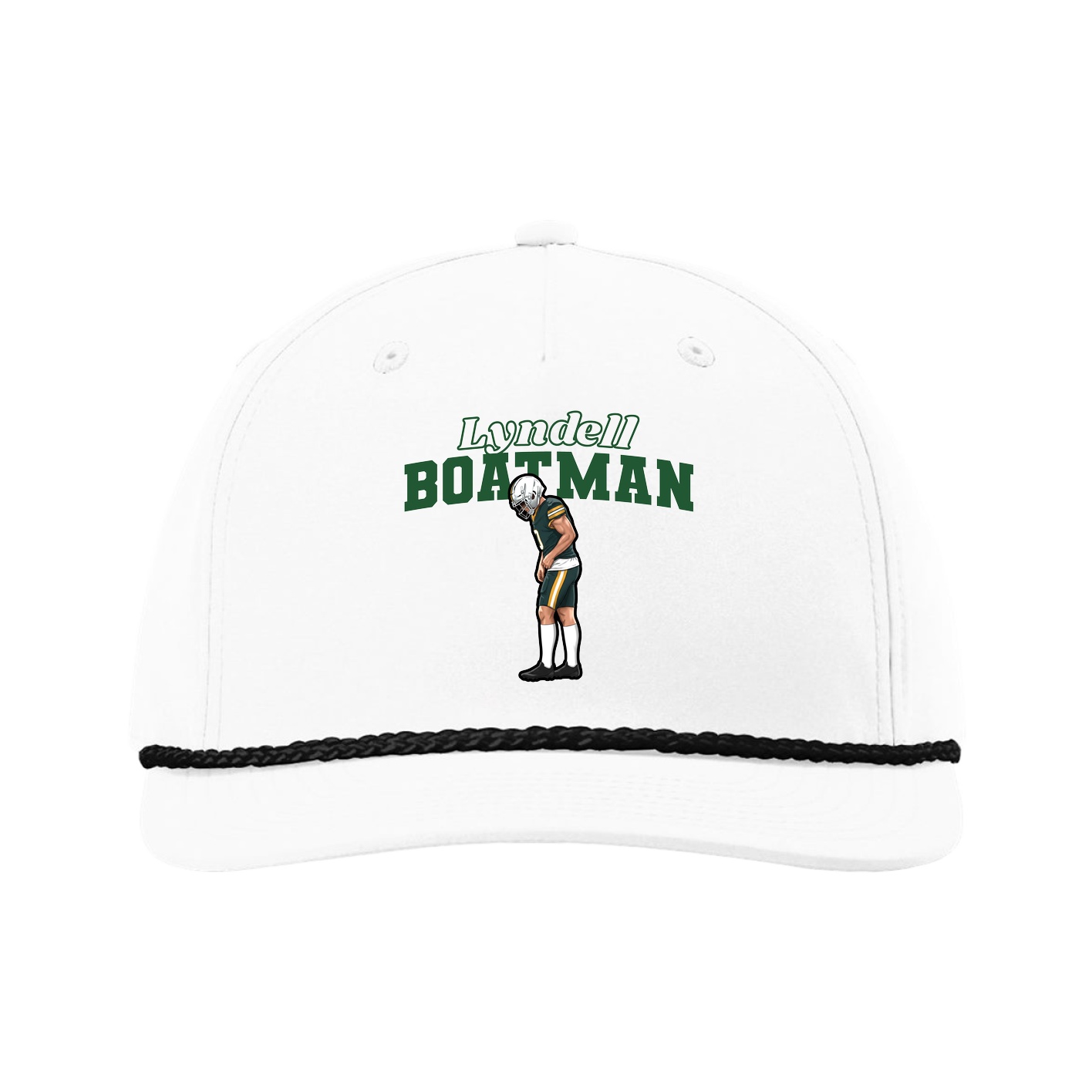Five-Panel Classic Rope Cap — Name Arch in White