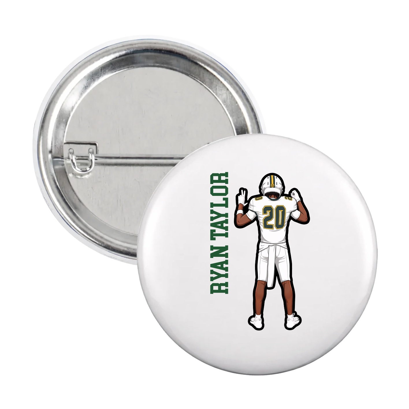 Game Day Button — Name Vertical in White