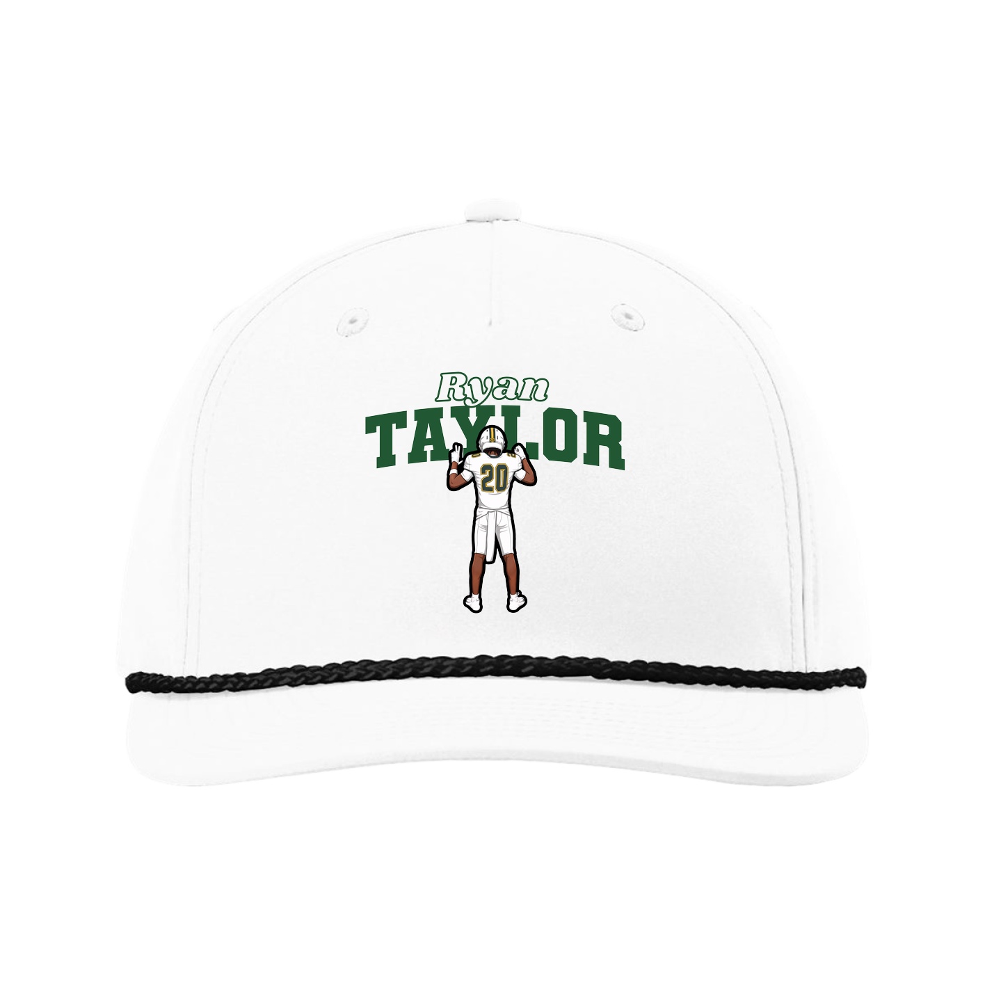 Five-Panel Classic Rope Cap — Name Arch in White