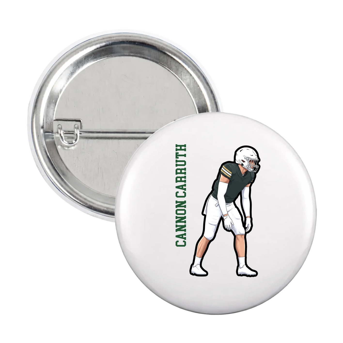 Game Day Button — Name Vertical in White