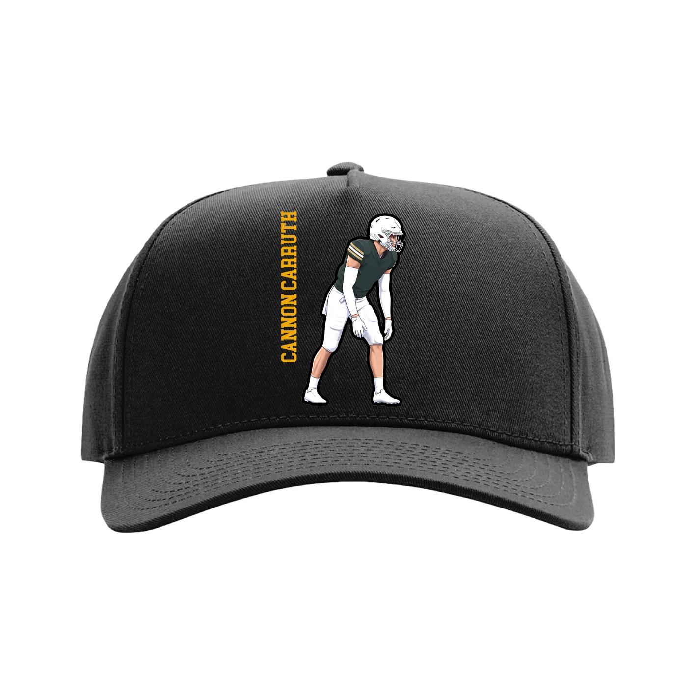 Full Fabric Five-Panel Champ Cap — Name Vertical in Black
