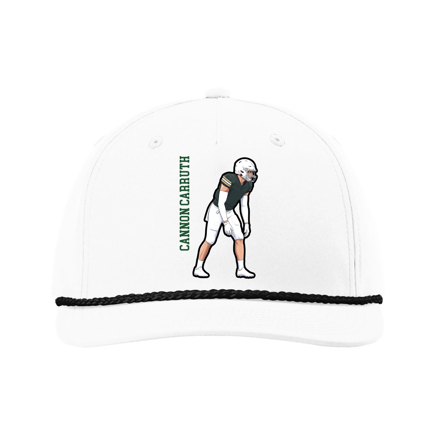 Five-Panel Classic Rope Cap — Name Vertical in White