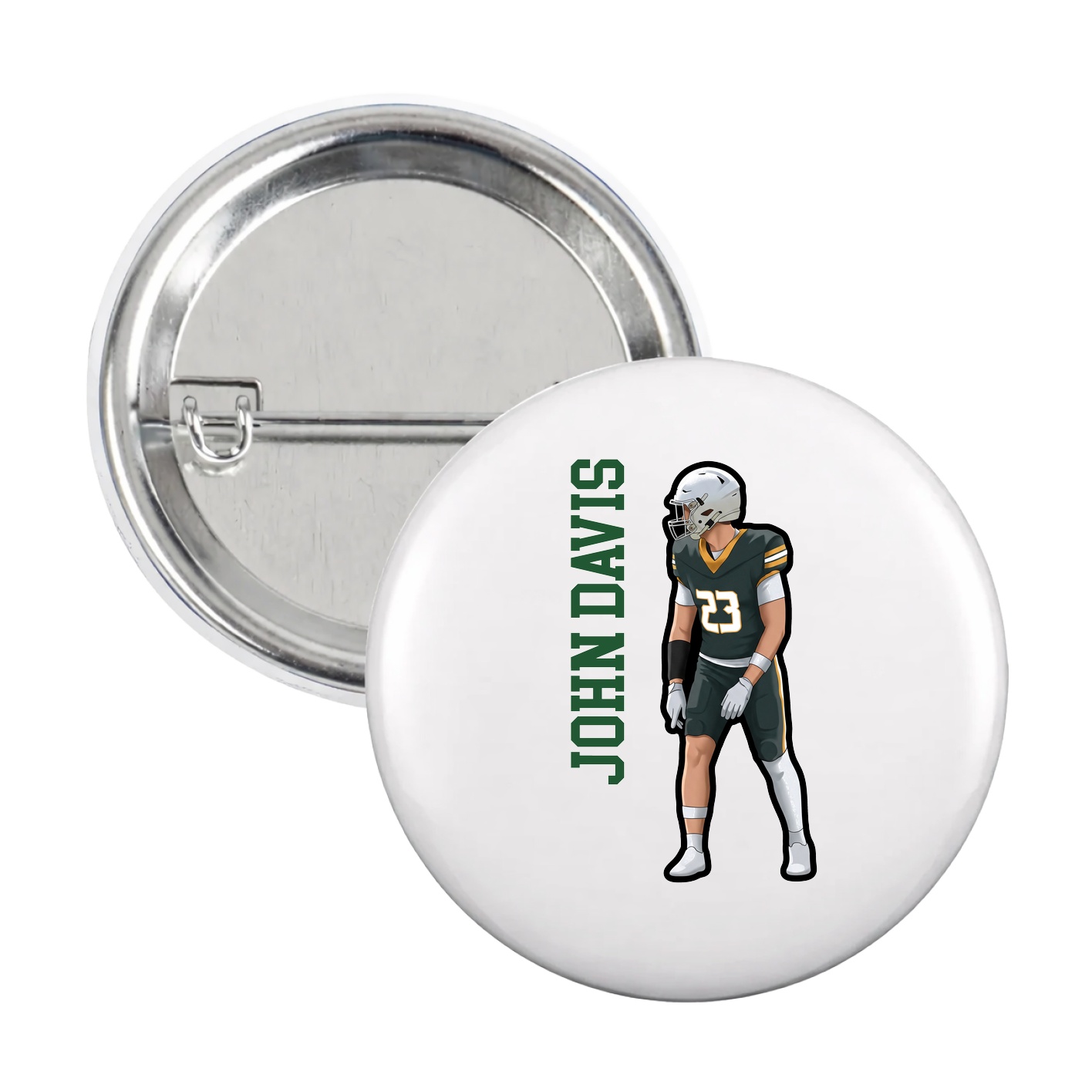 Game Day Button — Name Vertical in White