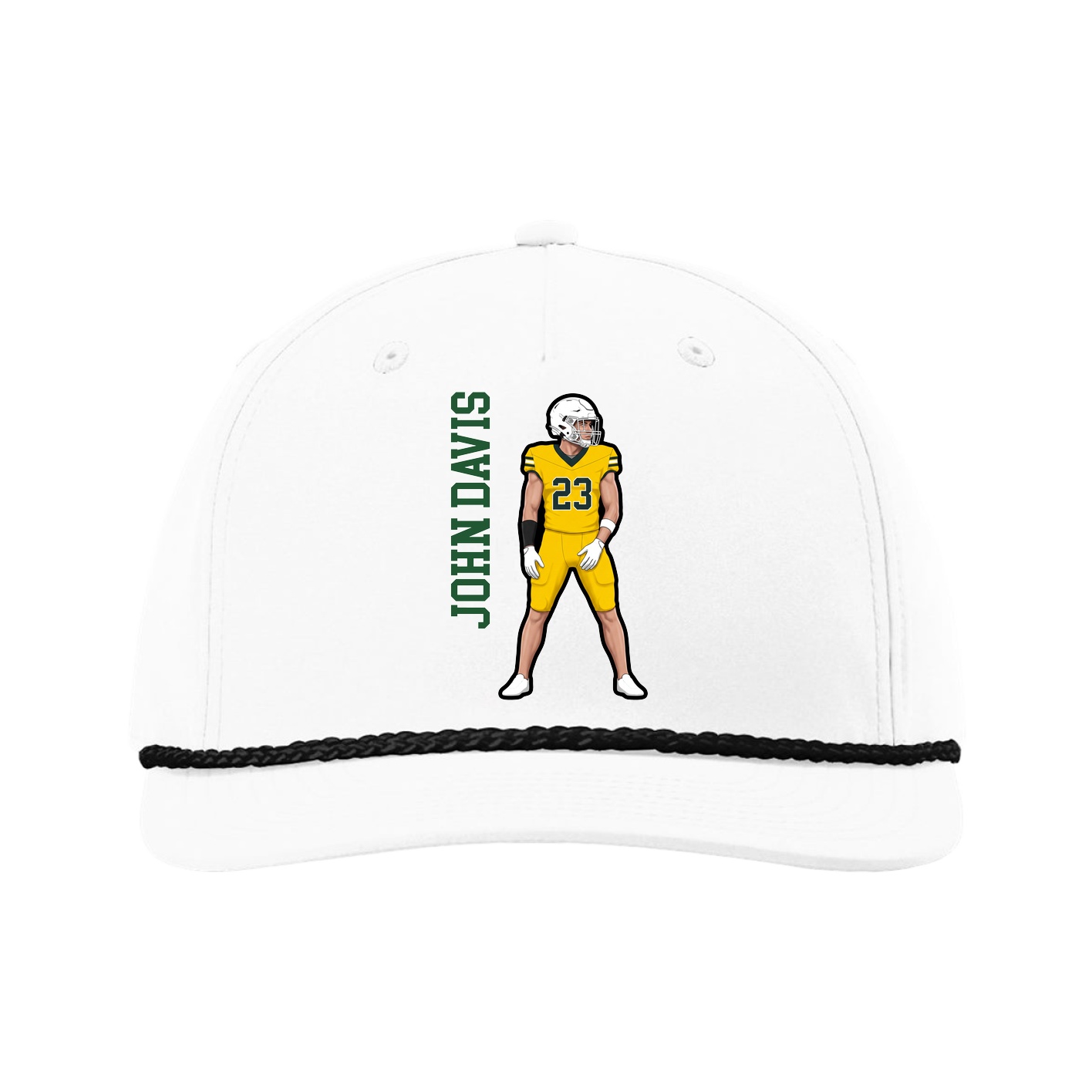 Five-Panel Classic Rope Cap — Name Vertical in White