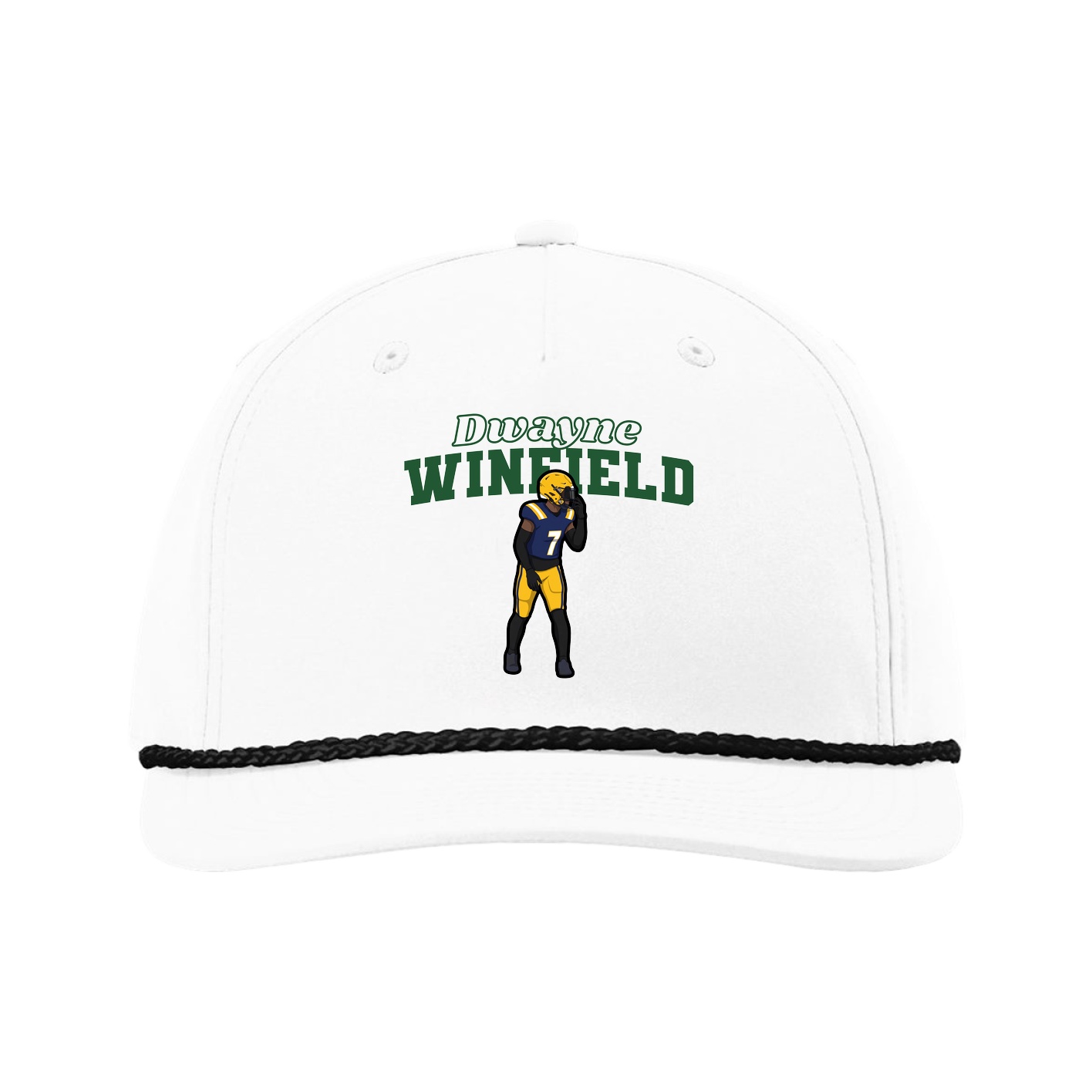 Five-Panel Classic Rope Cap — Name Arch in White