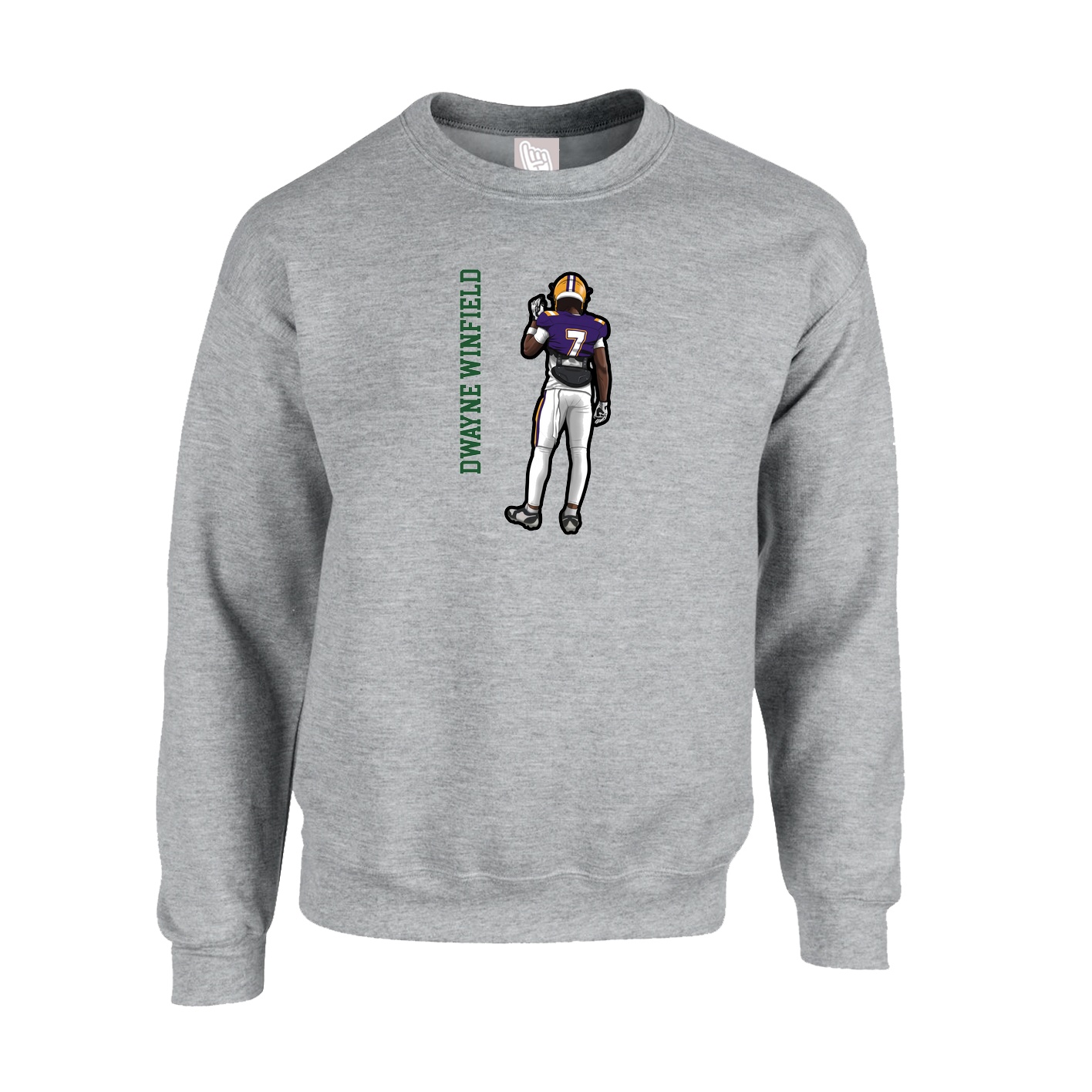 Fleece Crew — Name Vertical in Grey