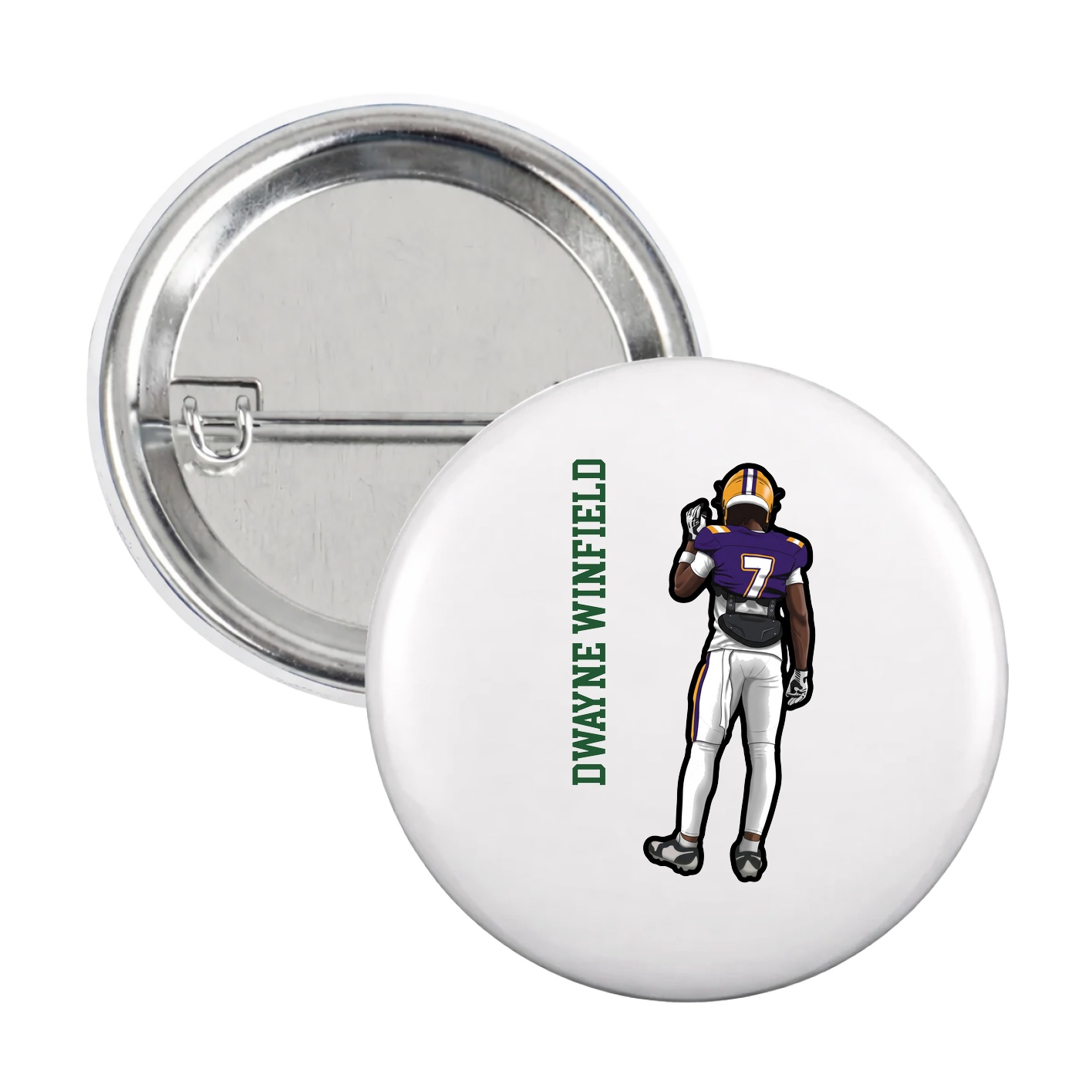 Game Day Button — Name Vertical in White