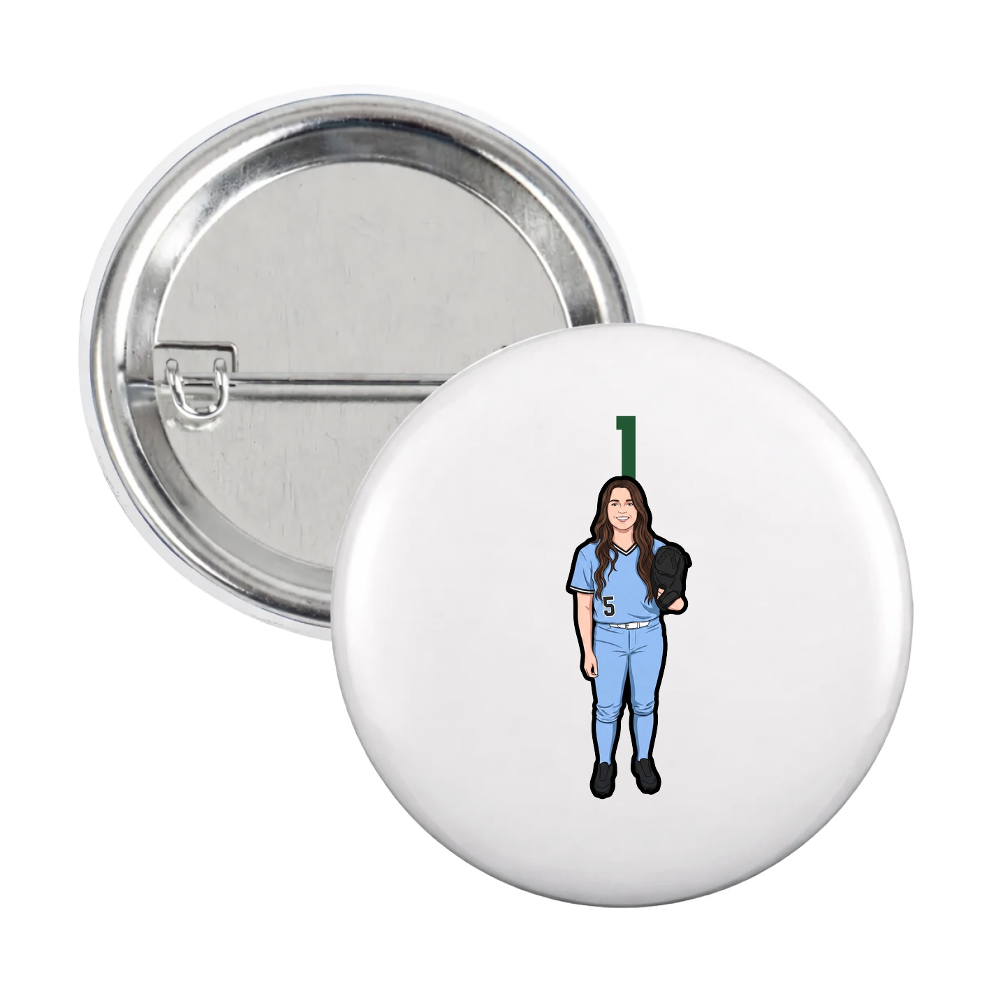 Game Day Button — Number Top in White