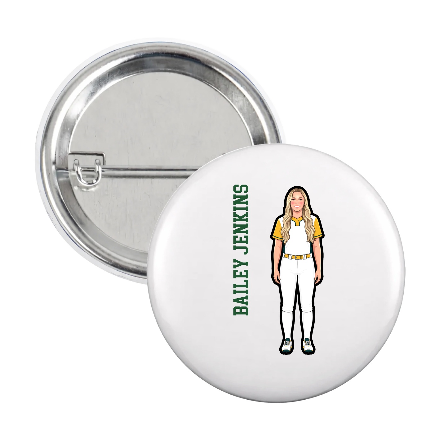 Game Day Button — Name Vertical in White