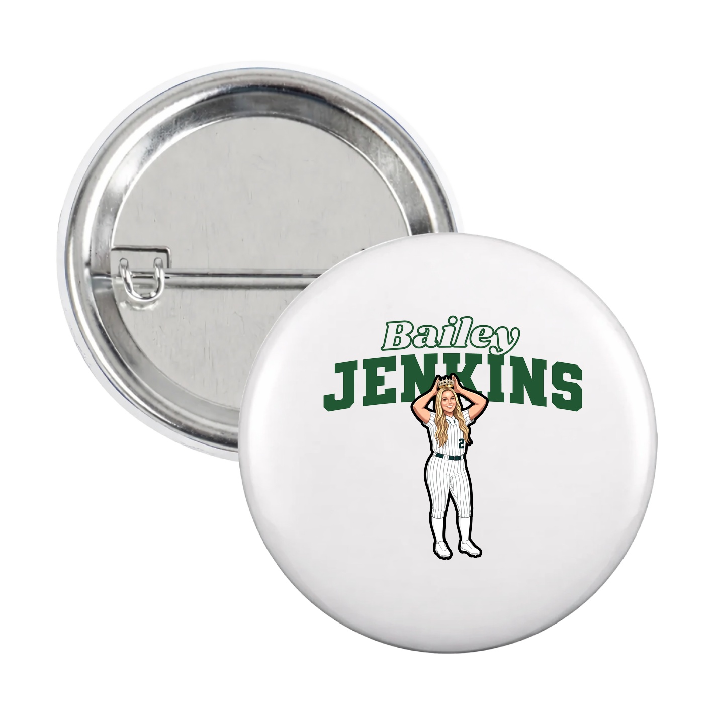Game Day Button — Name Arch in White