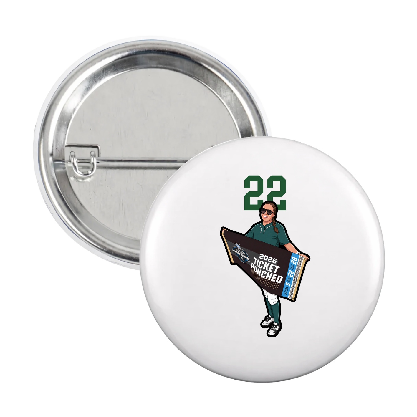 Game Day Button — Number Top in White