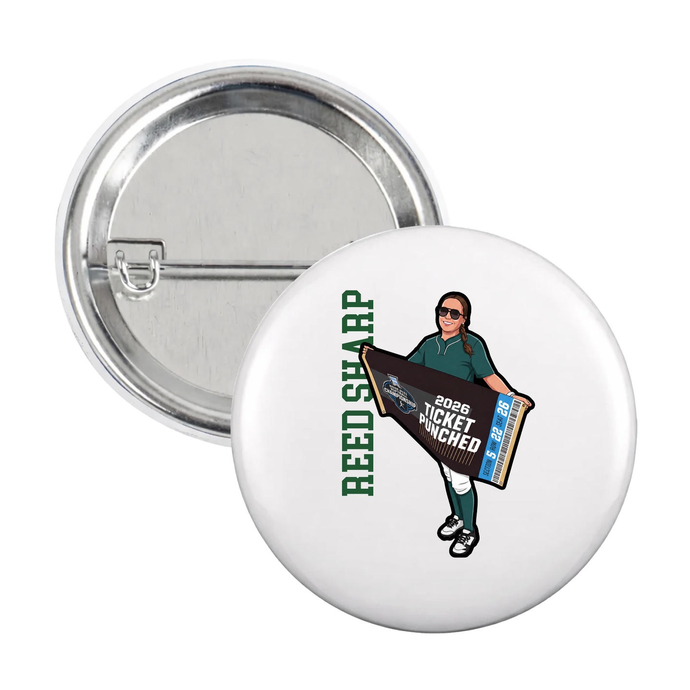 Game Day Button — Name Vertical in White