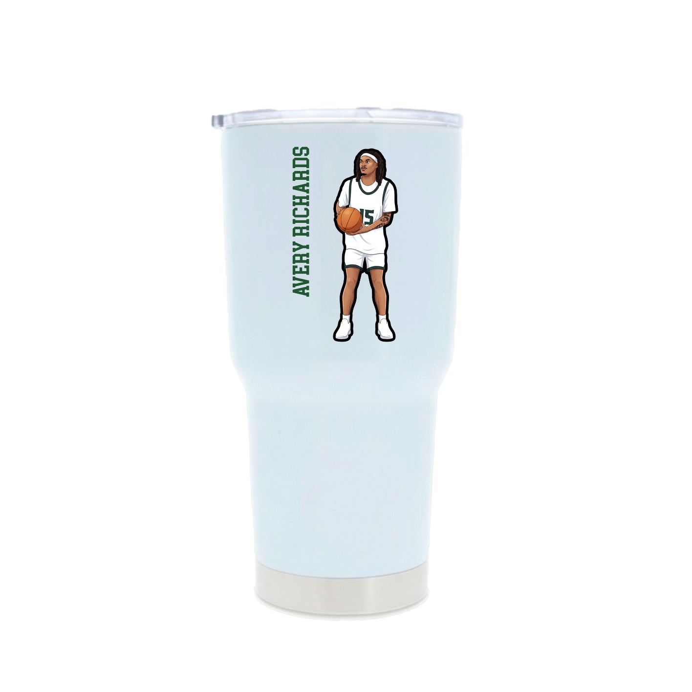 30oz Stainless Steel Tumbler — Name Vertical in White