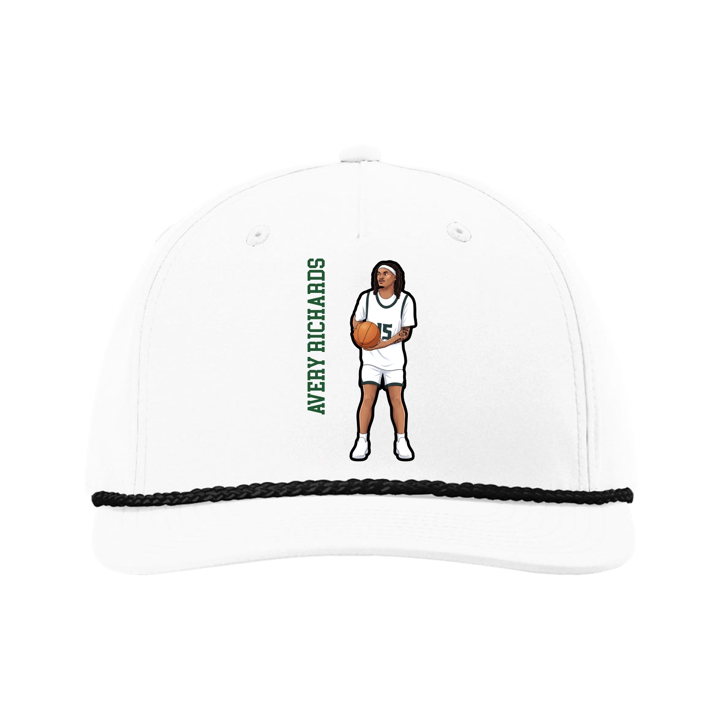 Five-Panel Classic Rope Cap — Name Vertical in White