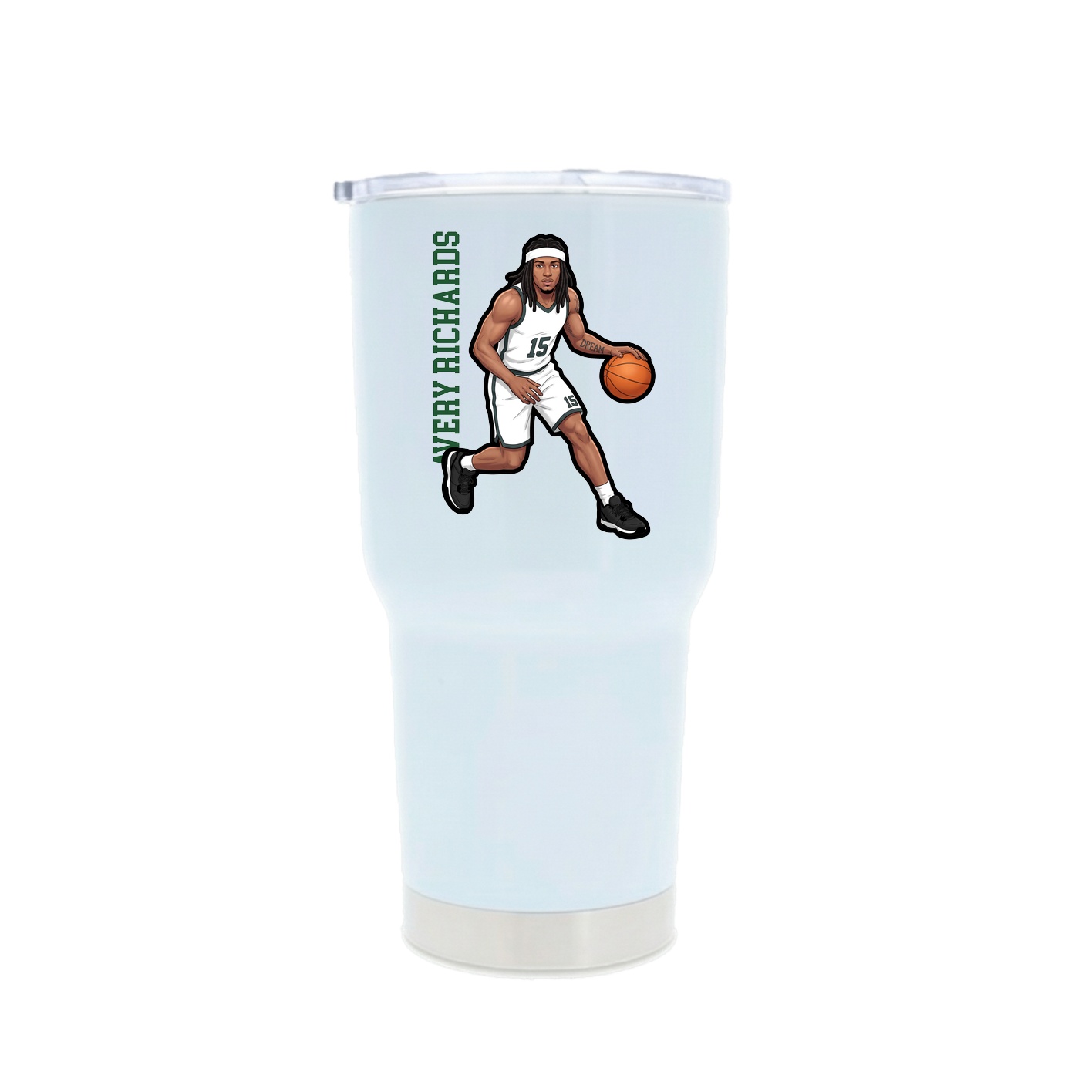 30oz Stainless Steel Tumbler — Name Vertical in White