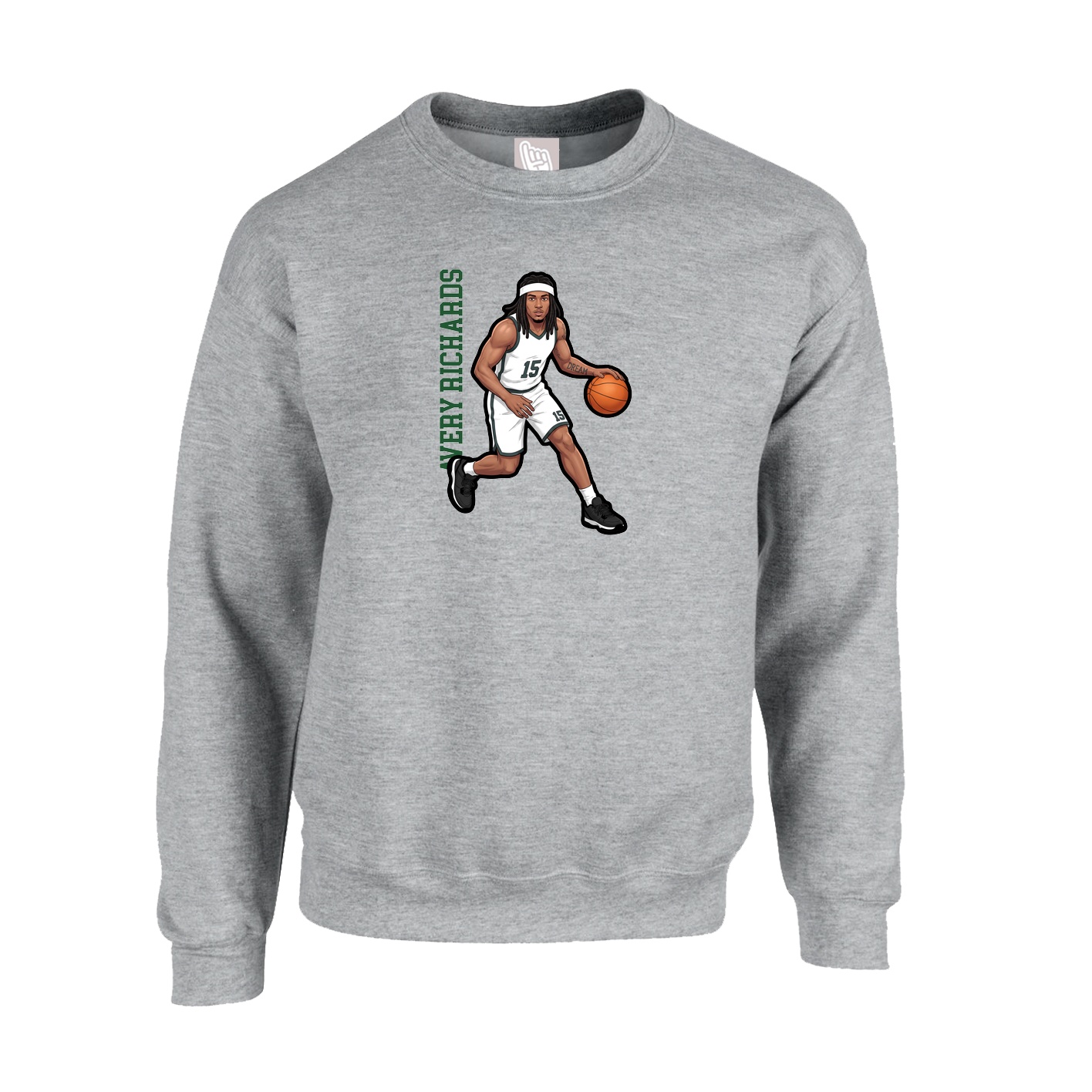 Fleece Crew — Name Vertical in Grey