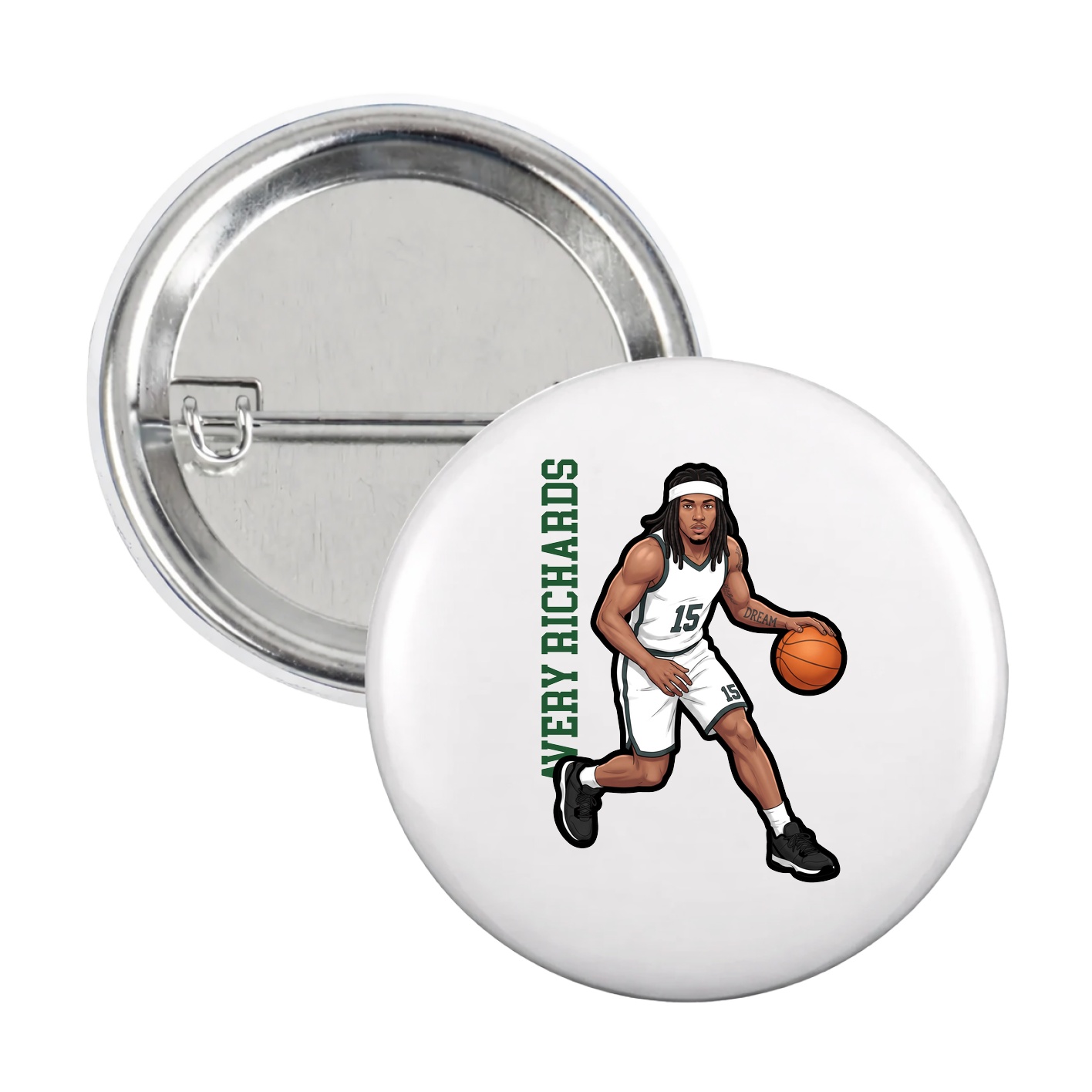 Game Day Button — Name Vertical in White