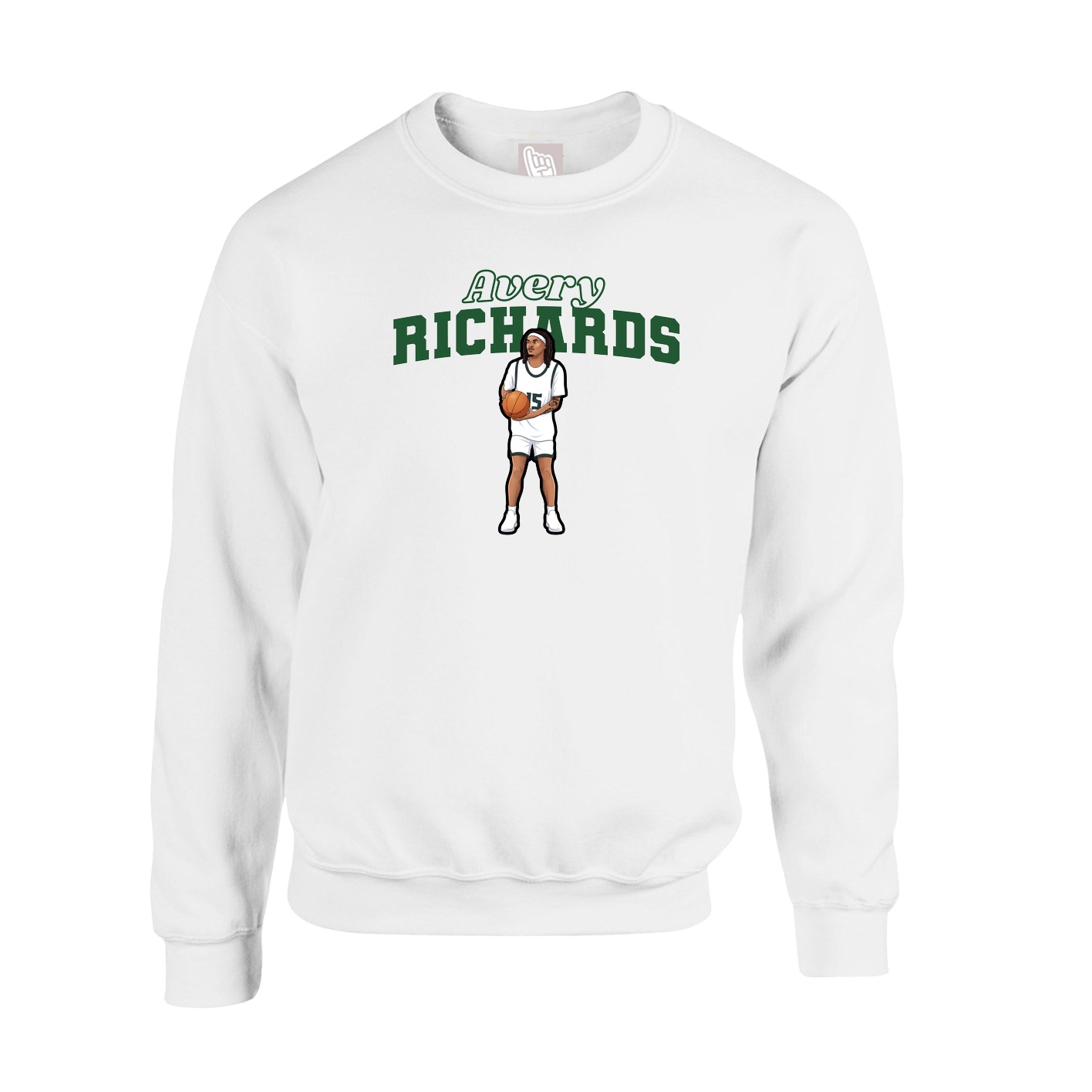 Fleece Crew — Name Arch in White