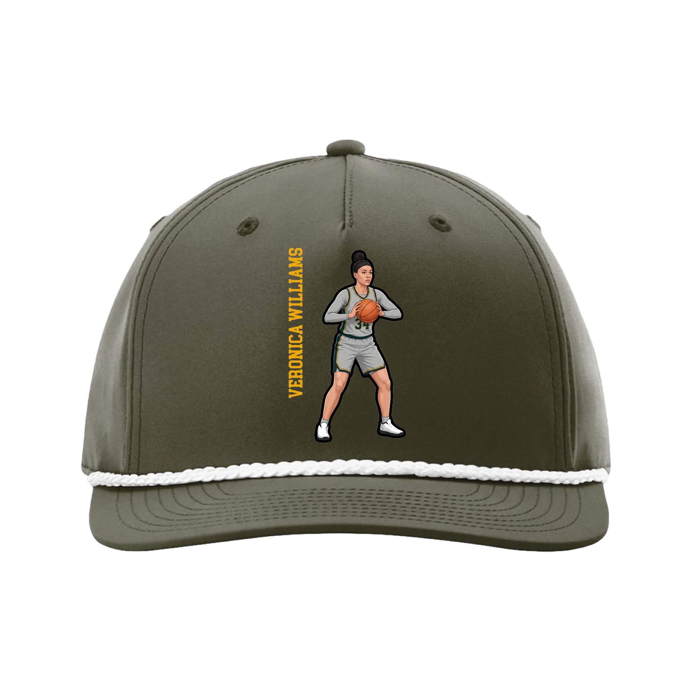 Five-Panel Classic Rope Cap — Name Vertical in Green