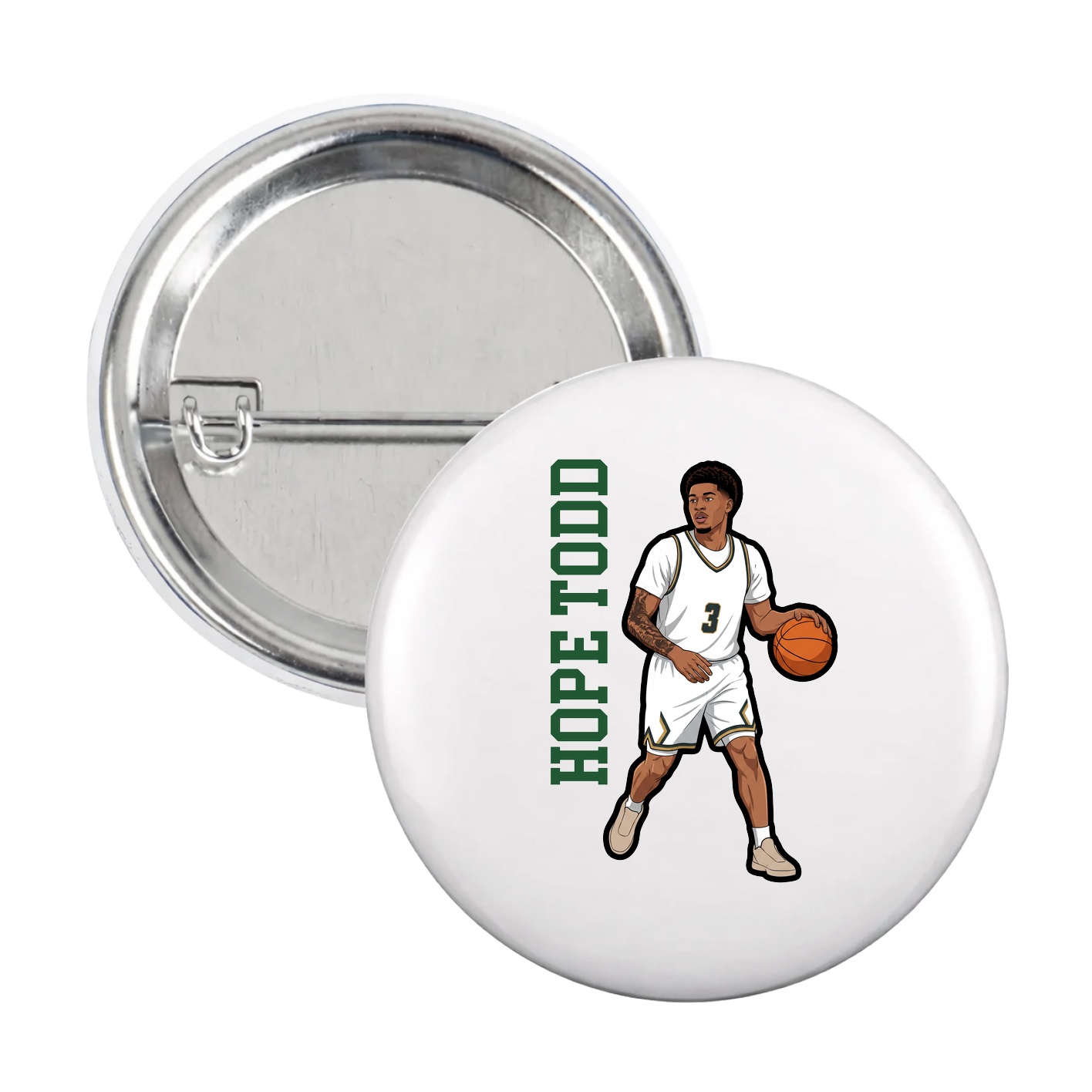 Game Day Button — Name Vertical in White