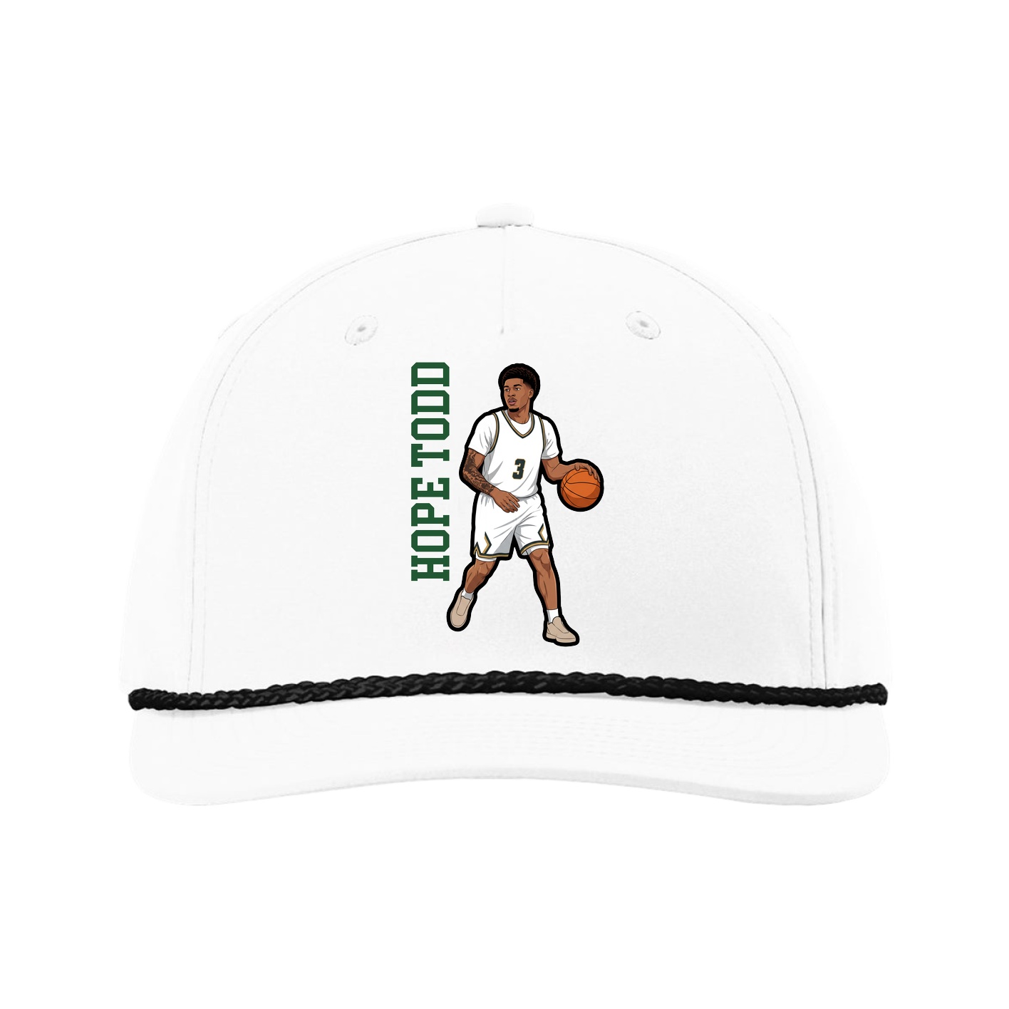 Five-Panel Classic Rope Cap — Name Vertical in White