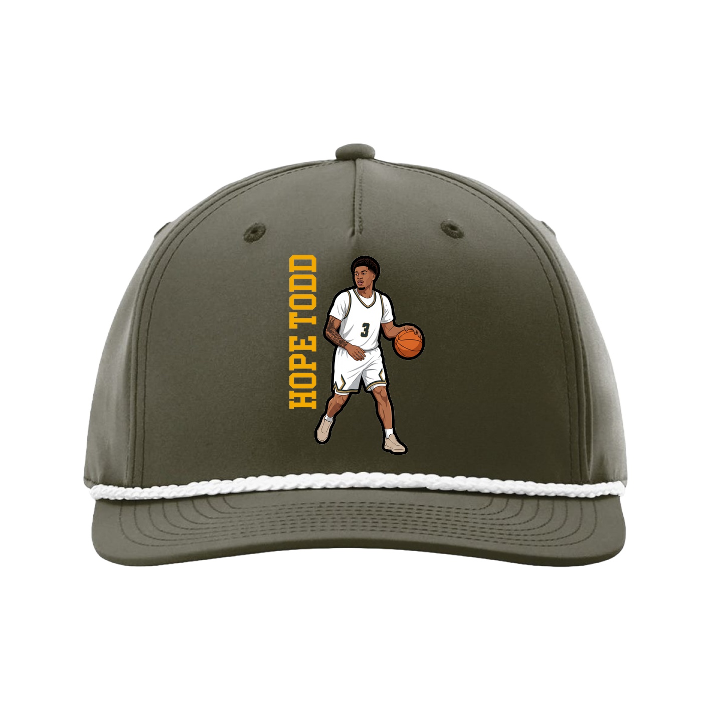 Five-Panel Classic Rope Cap — Name Vertical in Green