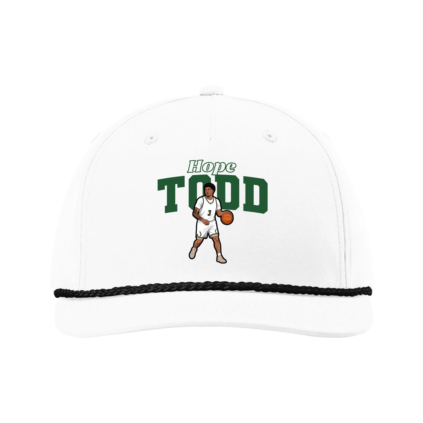 Five-Panel Classic Rope Cap — Name Arch in White