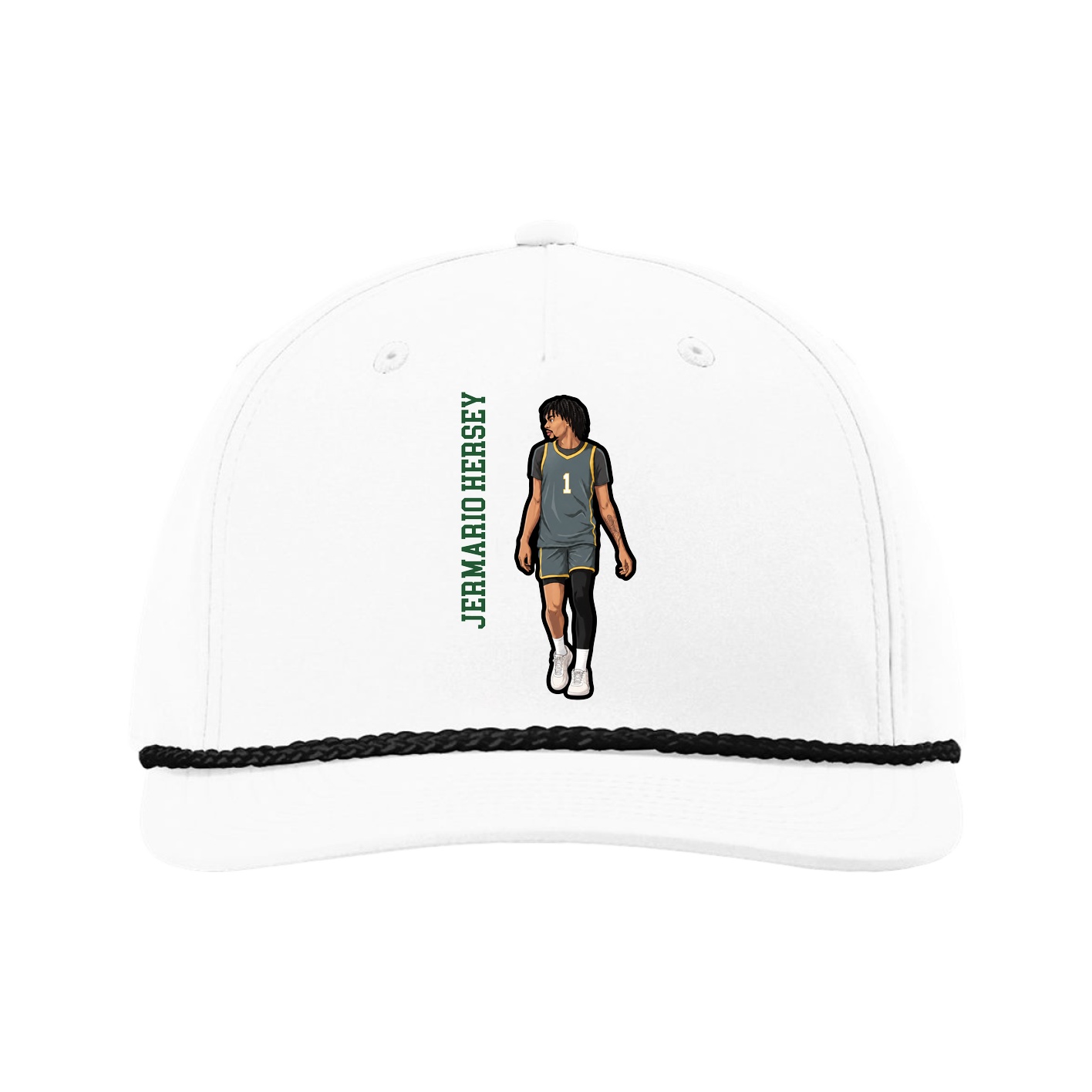 Five-Panel Classic Rope Cap — Name Vertical in White