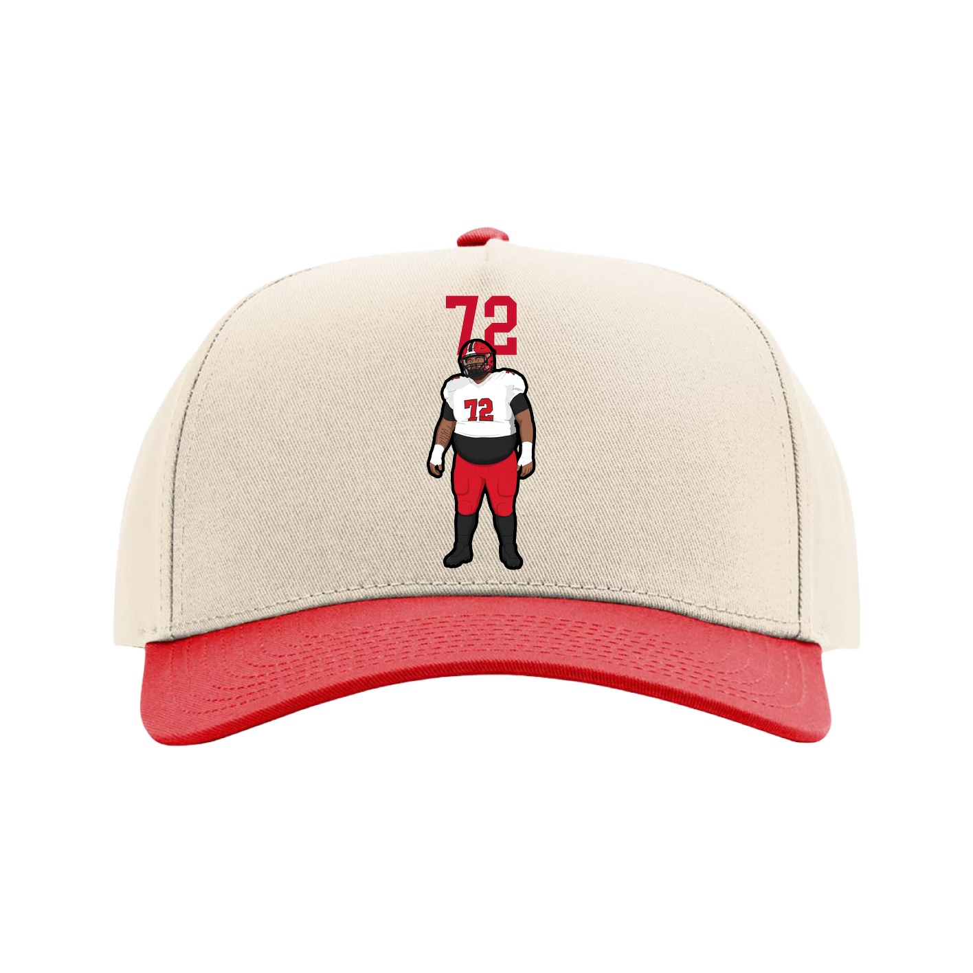 Full Fabric Five-Panel Champ Cap — Number Top in Cream/Red