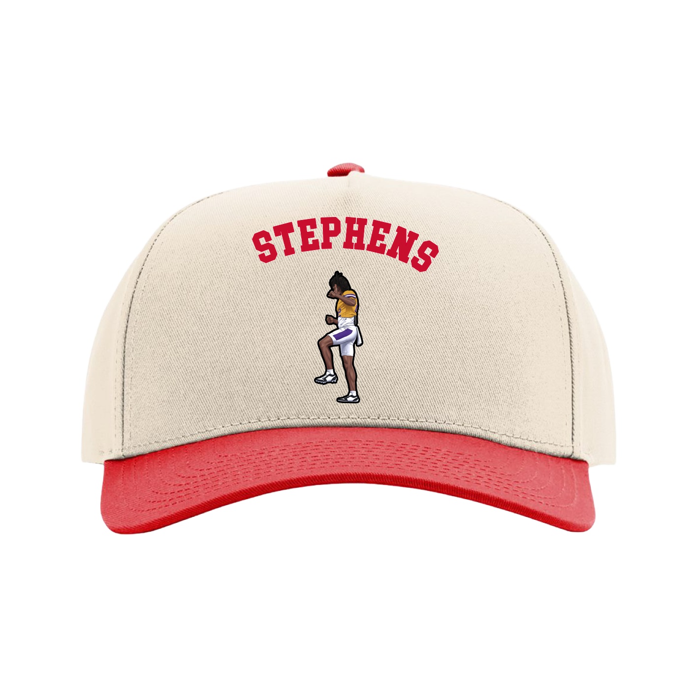 Full Fabric Five-Panel Champ Cap — Shirsey Arch in Cream/Red